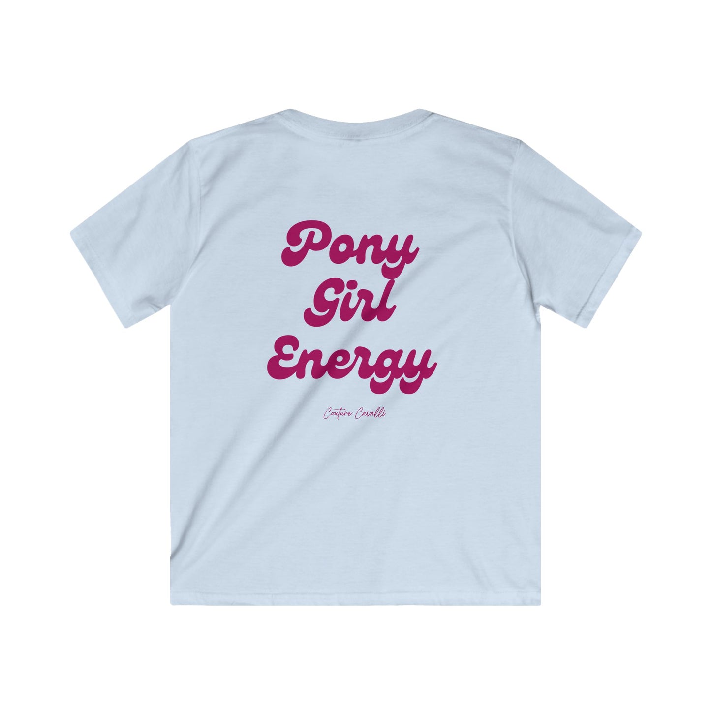Kids Tee — "Pony Girl Energy" Retro Script Back Print, Cute Equestrian Shirt for Girls