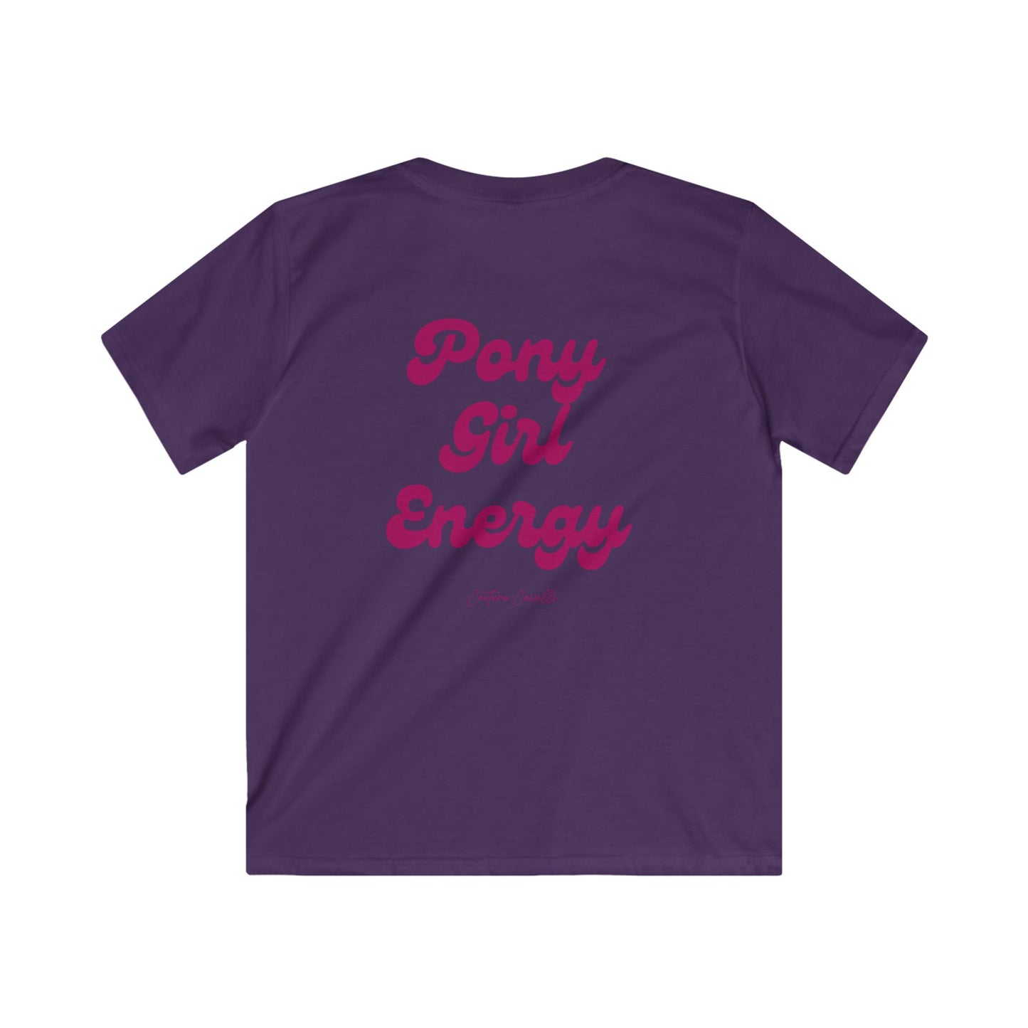 Kids Tee — "Pony Girl Energy" Retro Script Back Print, Cute Equestrian Shirt for Girls