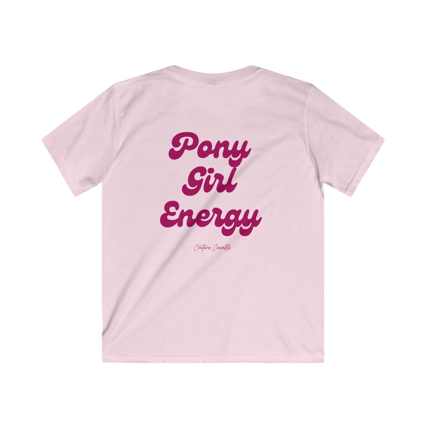 Kids Tee — "Pony Girl Energy" Retro Script Back Print, Cute Equestrian Shirt for Girls