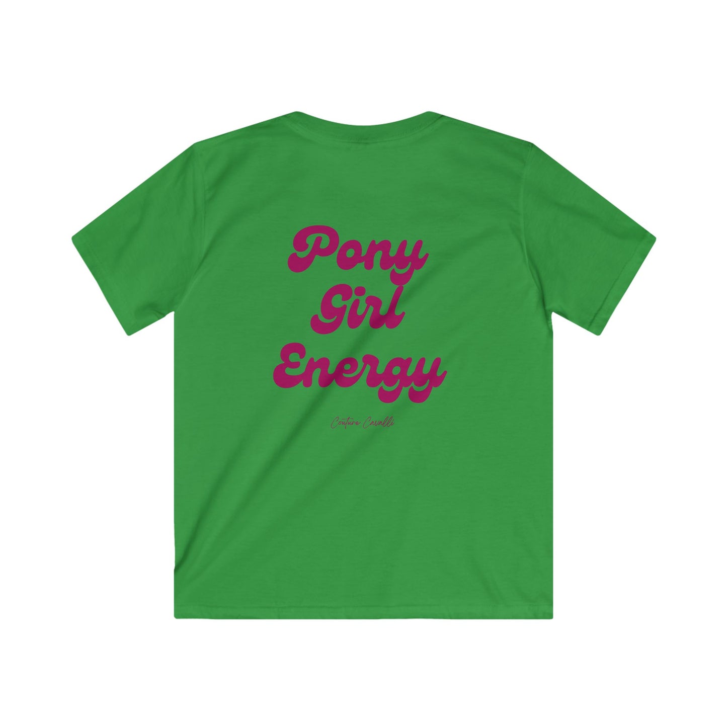 Kids Tee — "Pony Girl Energy" Retro Script Back Print, Cute Equestrian Shirt for Girls