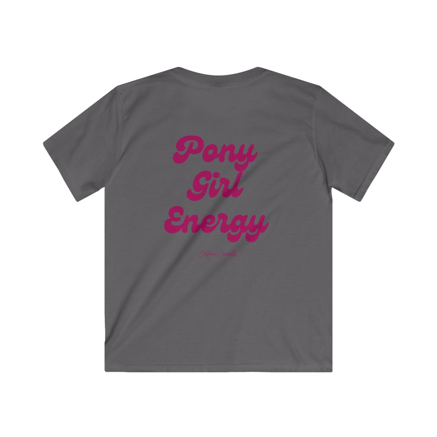Kids Tee — "Pony Girl Energy" Retro Script Back Print, Cute Equestrian Shirt for Girls