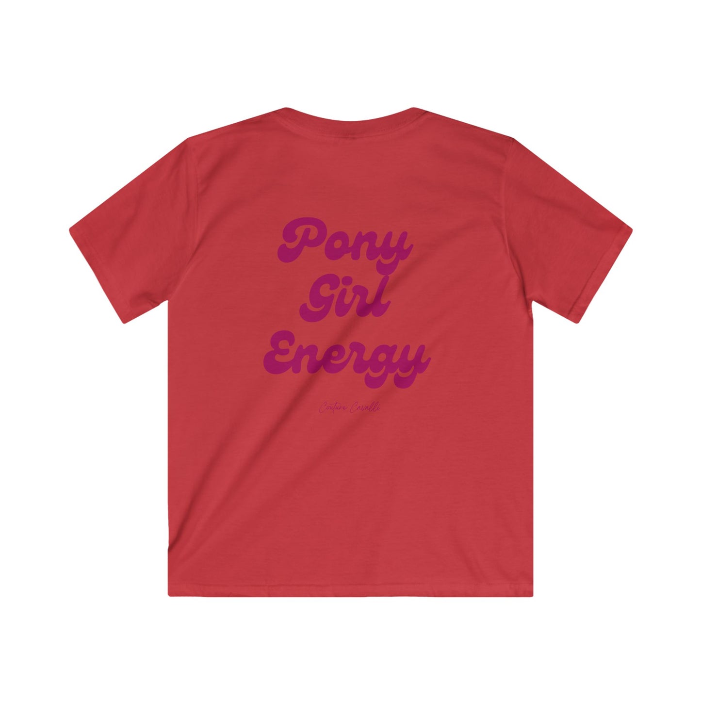 Kids Tee — "Pony Girl Energy" Retro Script Back Print, Cute Equestrian Shirt for Girls