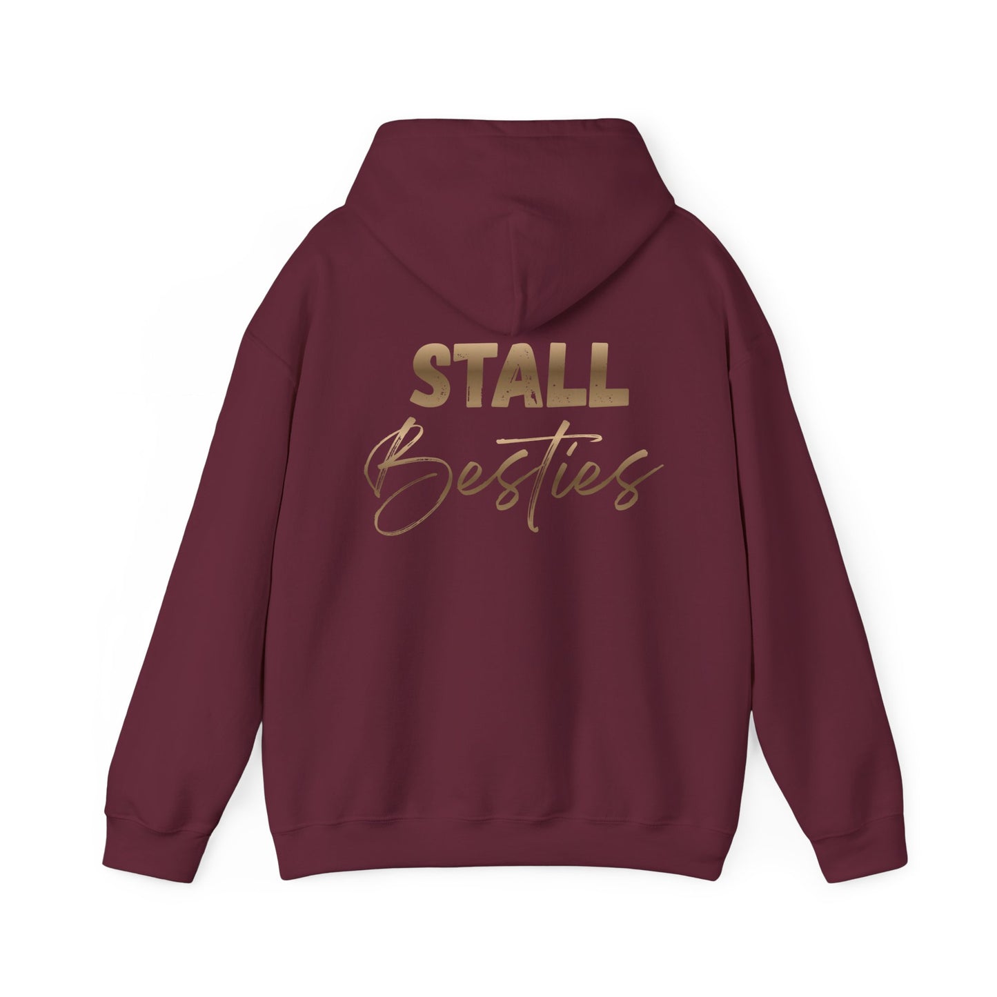 Stall Besties Hoodie — Cozy Friendship Pullover with Gold Script Back Design