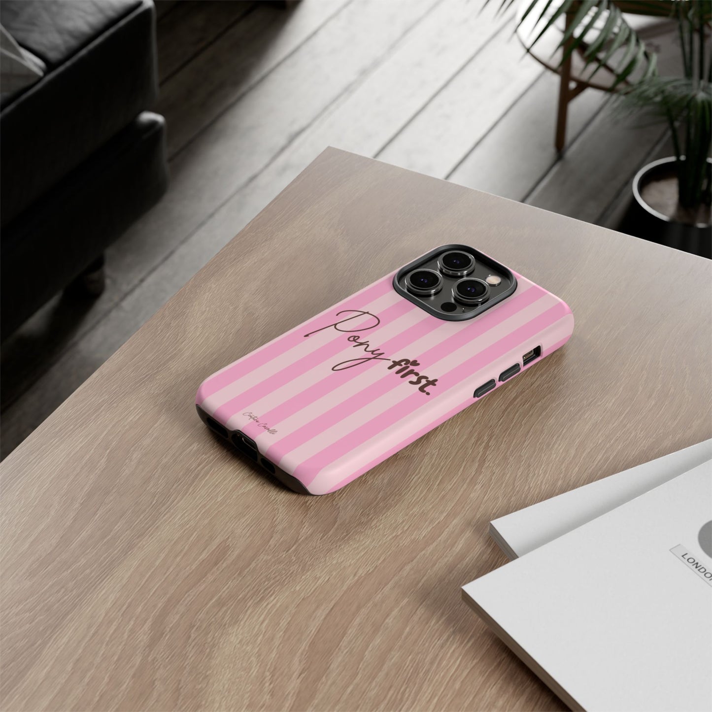 Pony First Phone Case — Pink Striped Tough Case for Horse Lovers