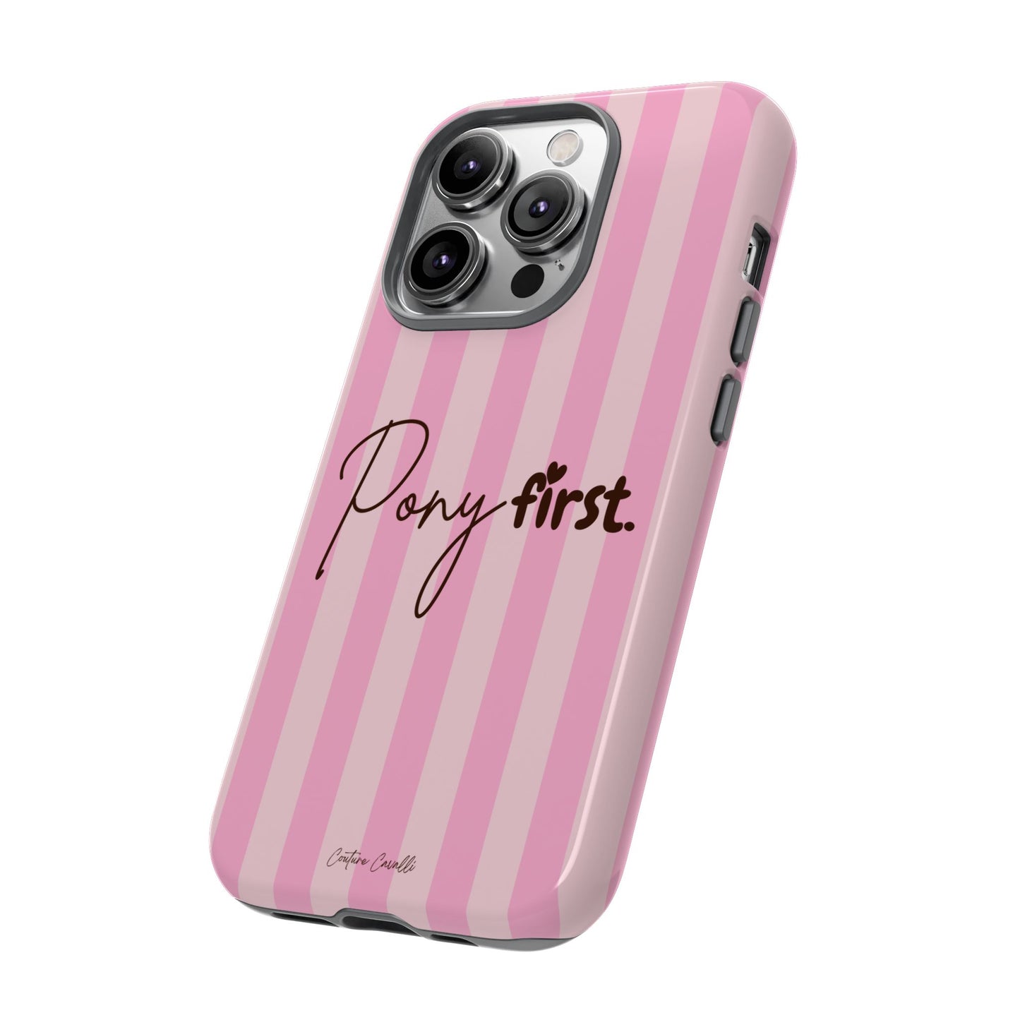 Pony First Phone Case — Pink Striped Tough Case for Horse Lovers