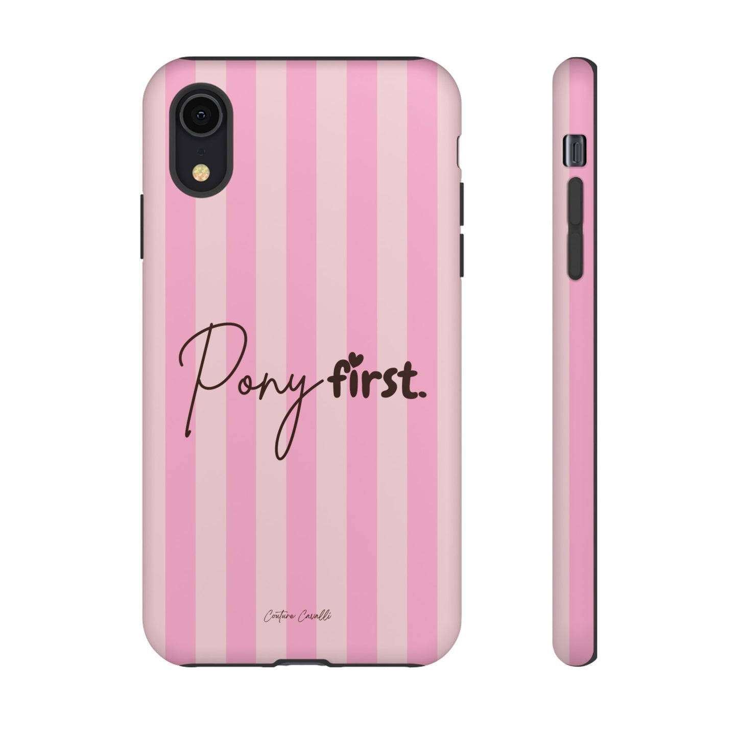 Pony First Phone Case — Pink Striped Tough Case for Horse Lovers
