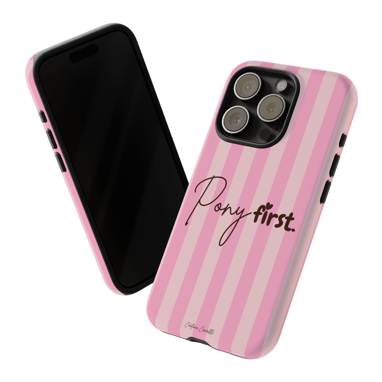 Pony First Phone Case — Pink Striped Tough Case for Horse Lovers