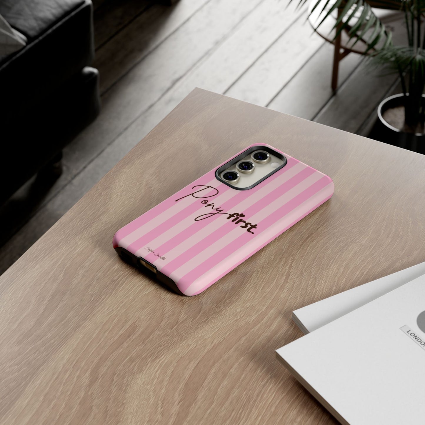 Pony First Phone Case — Pink Striped Tough Case for Horse Lovers