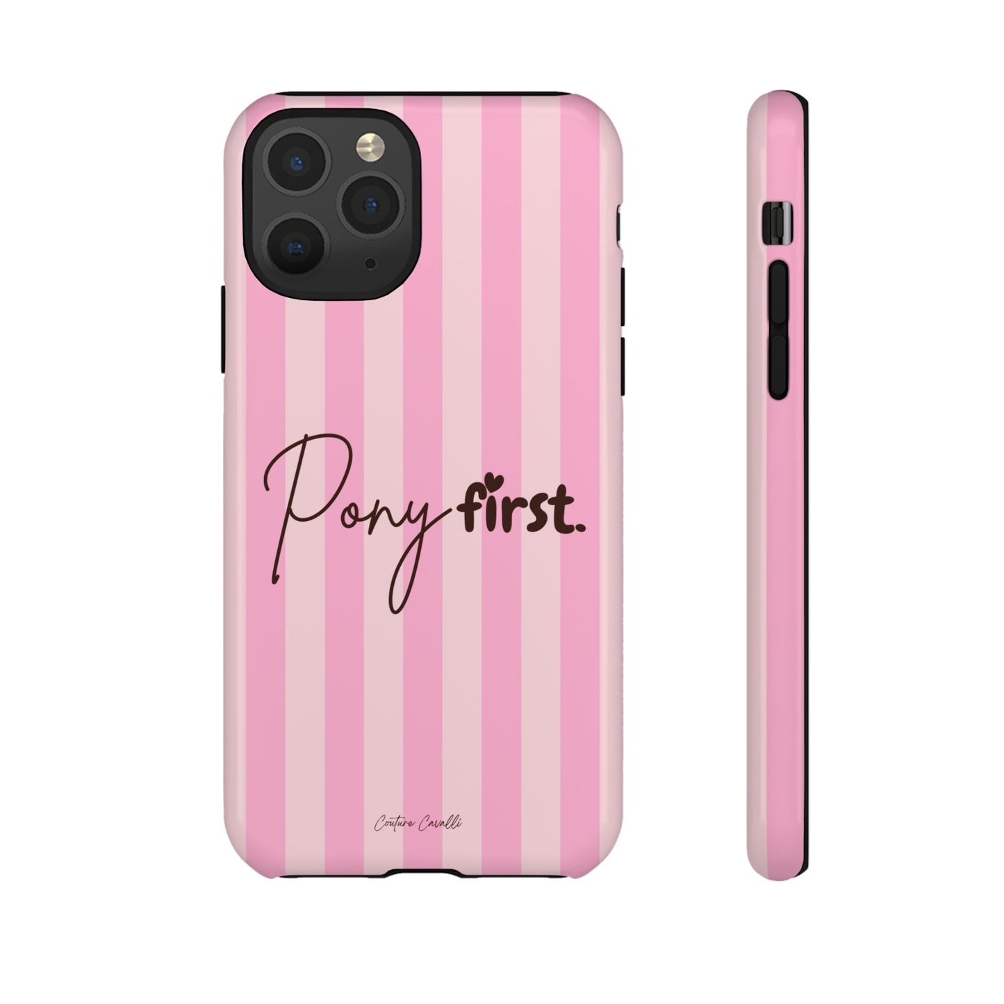 Pony First Phone Case — Pink Striped Tough Case for Horse Lovers