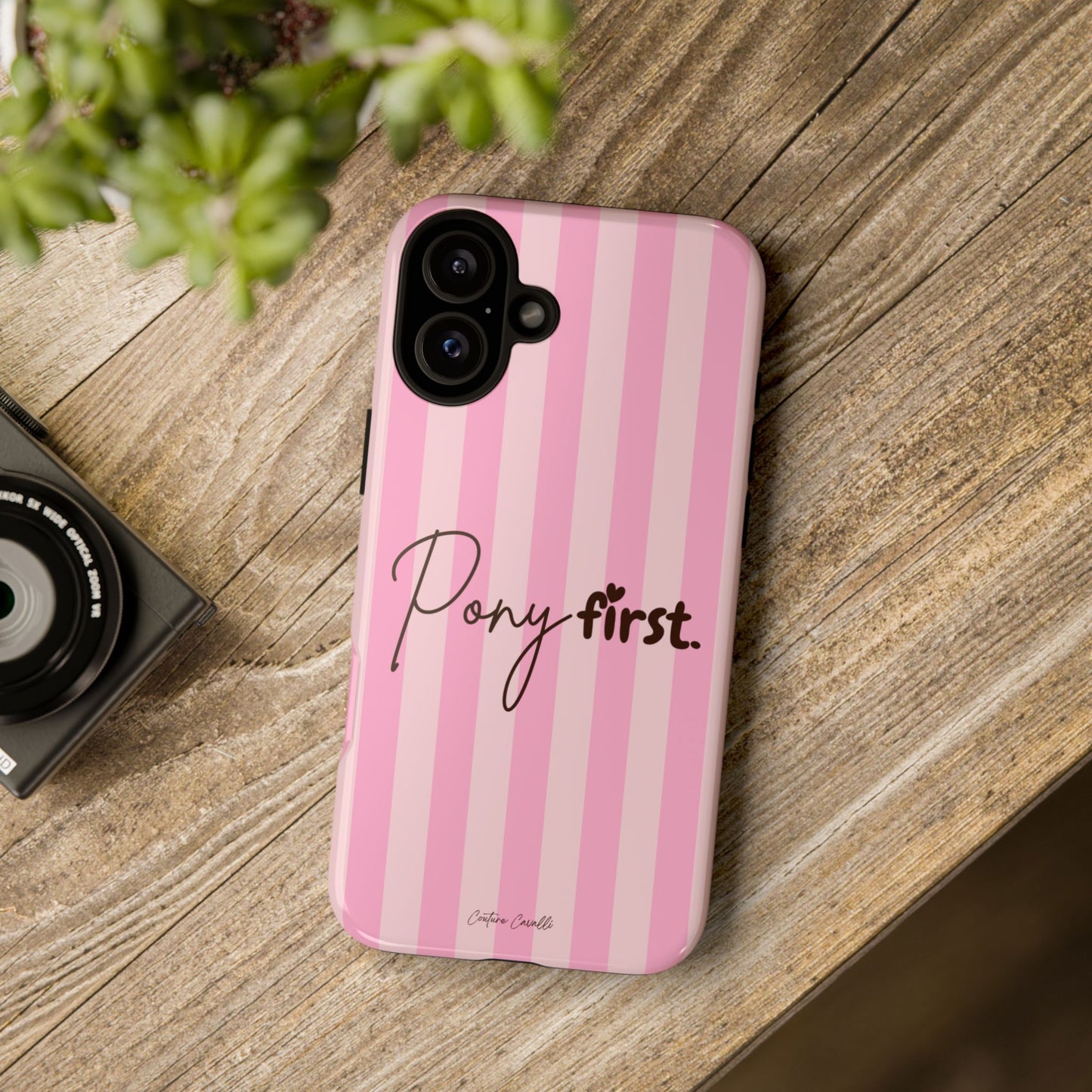 Pony First Phone Case — Pink Striped Tough Case for Horse Lovers