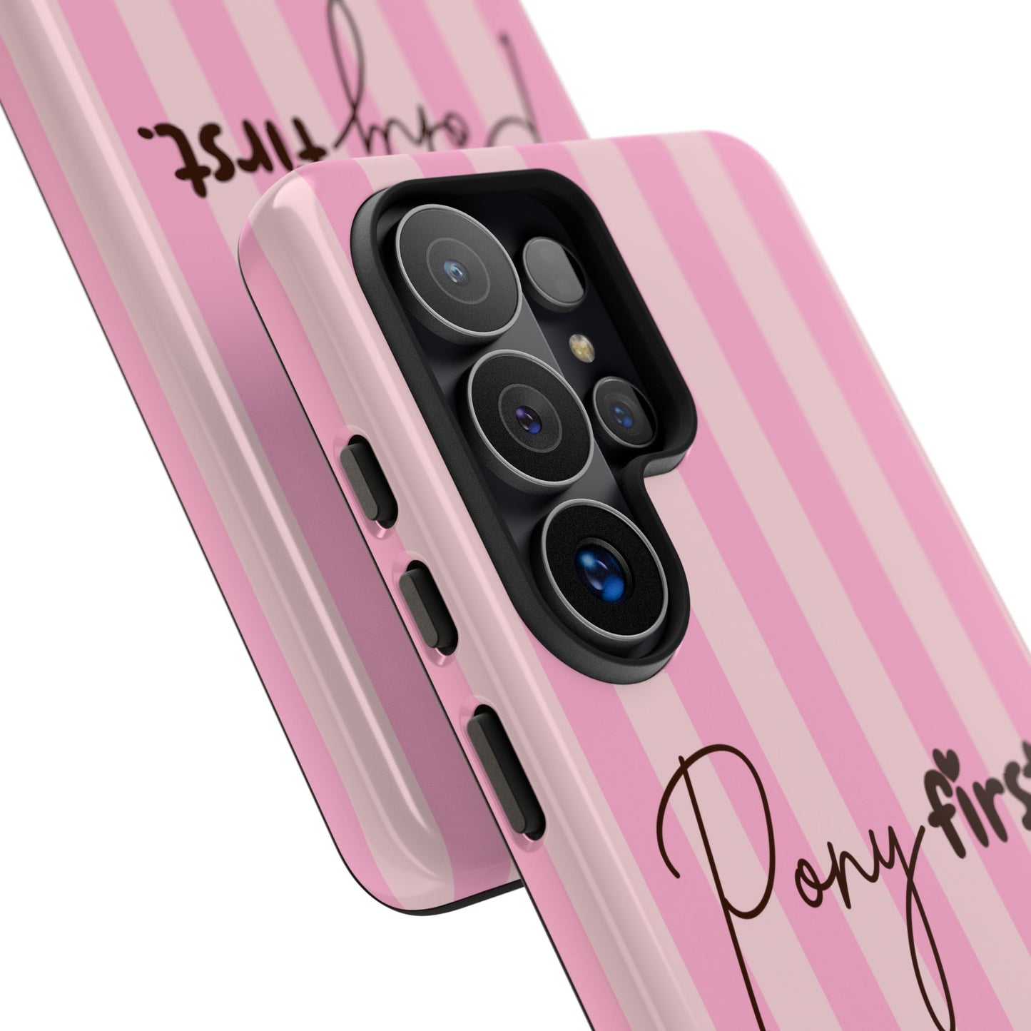 Pony First Phone Case — Pink Striped Tough Case for Horse Lovers