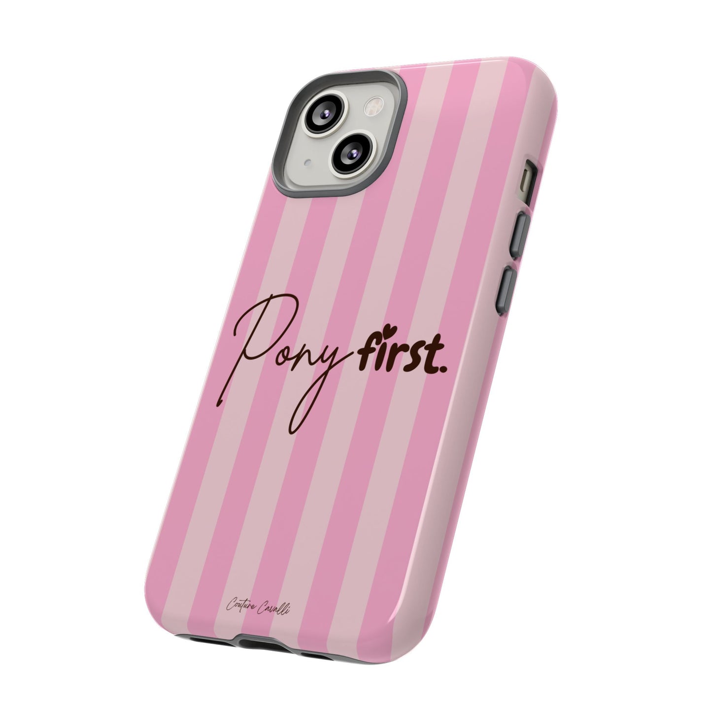 Pony First Phone Case — Pink Striped Tough Case for Horse Lovers