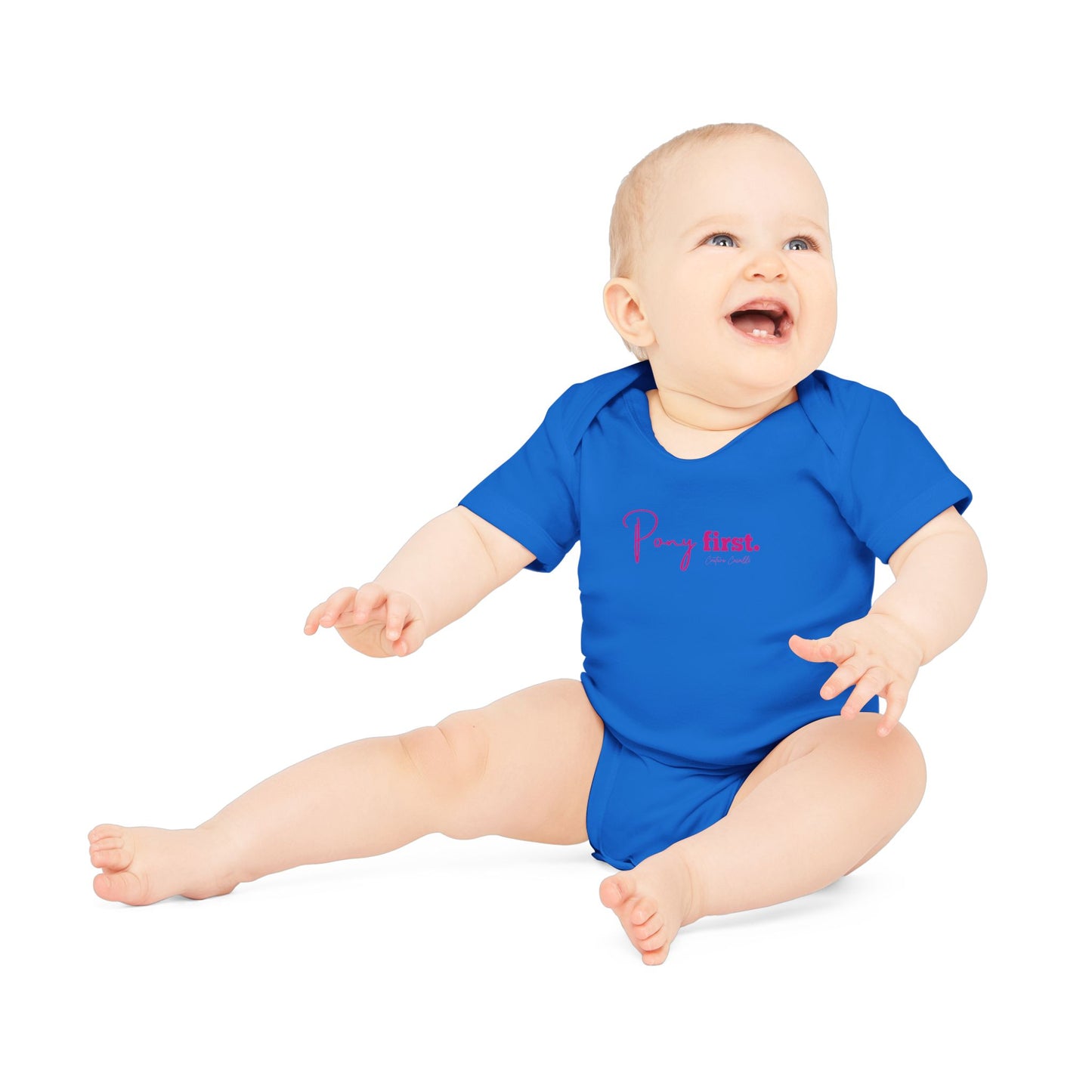 Pony First Baby Body – Pferdeliebe Body | Stall Baby Outfit | Reitsport Geschenkidee