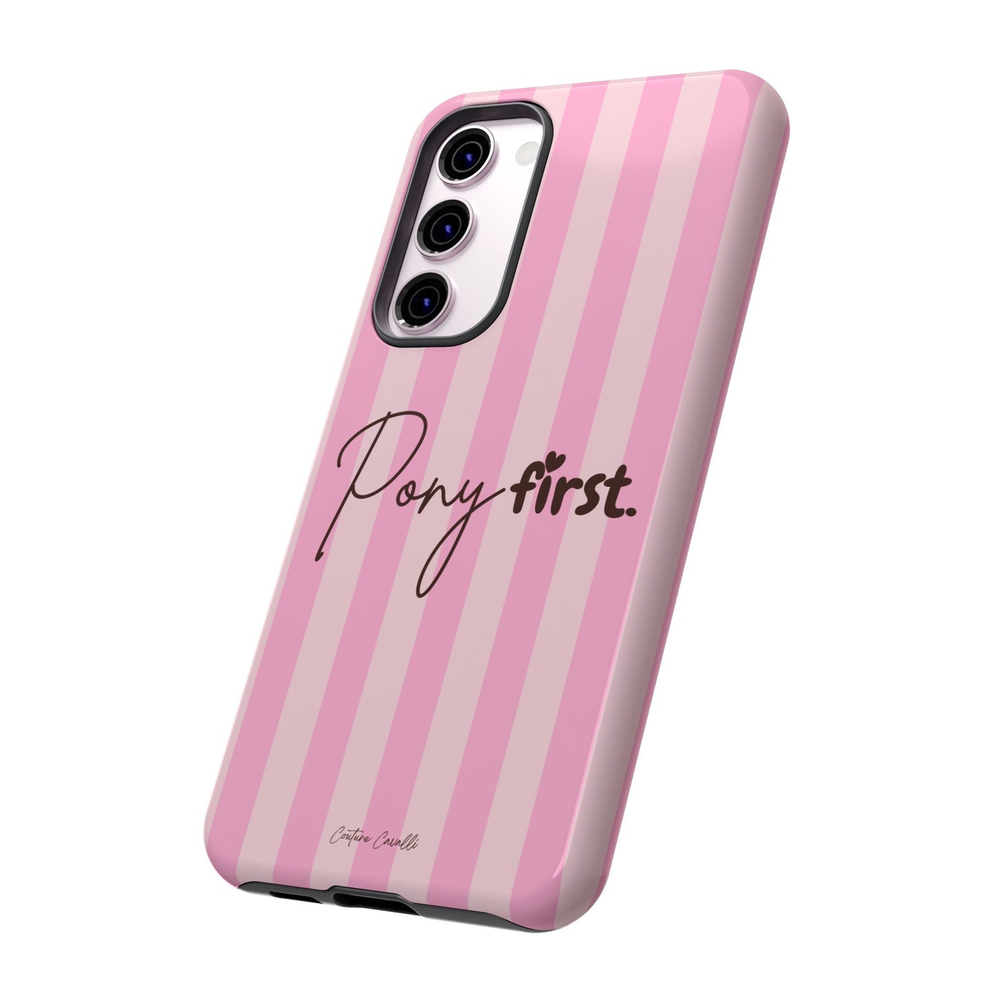Pony First Phone Case — Pink Striped Tough Case for Horse Lovers