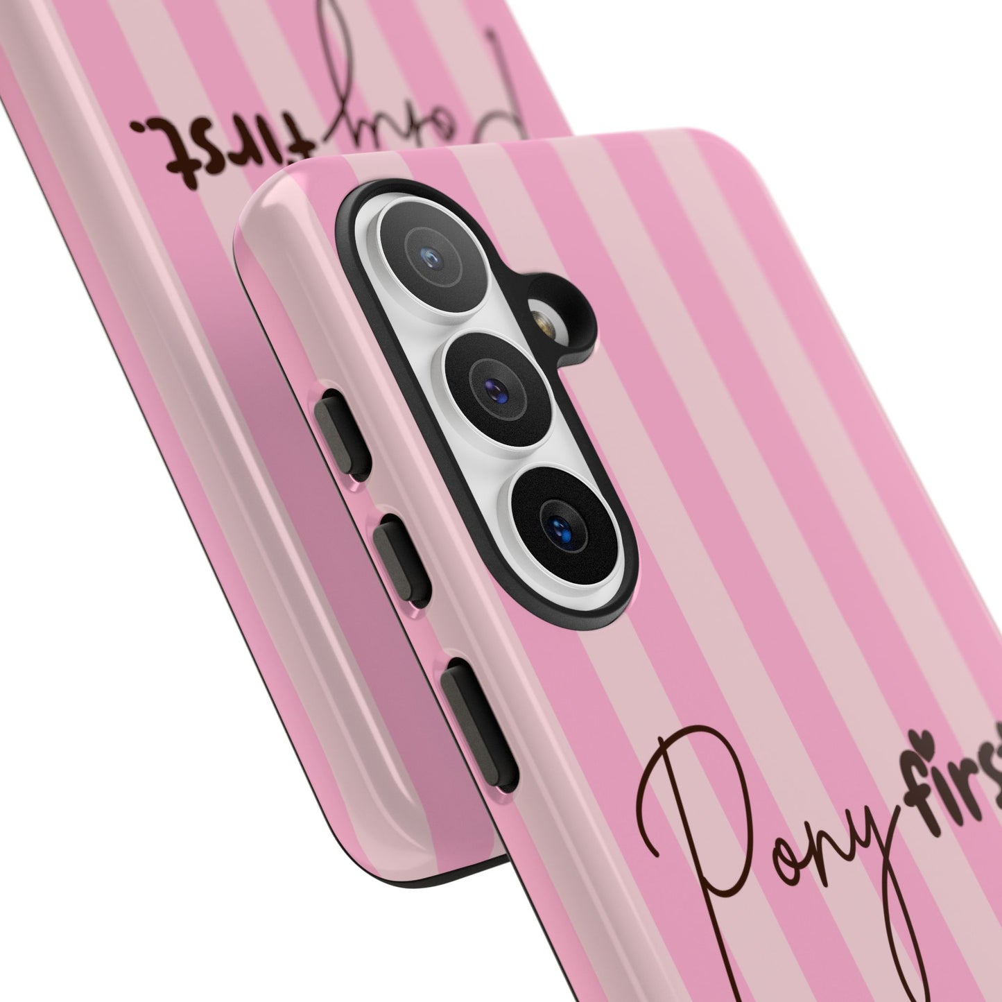 Pony First Phone Case — Pink Striped Tough Case for Horse Lovers