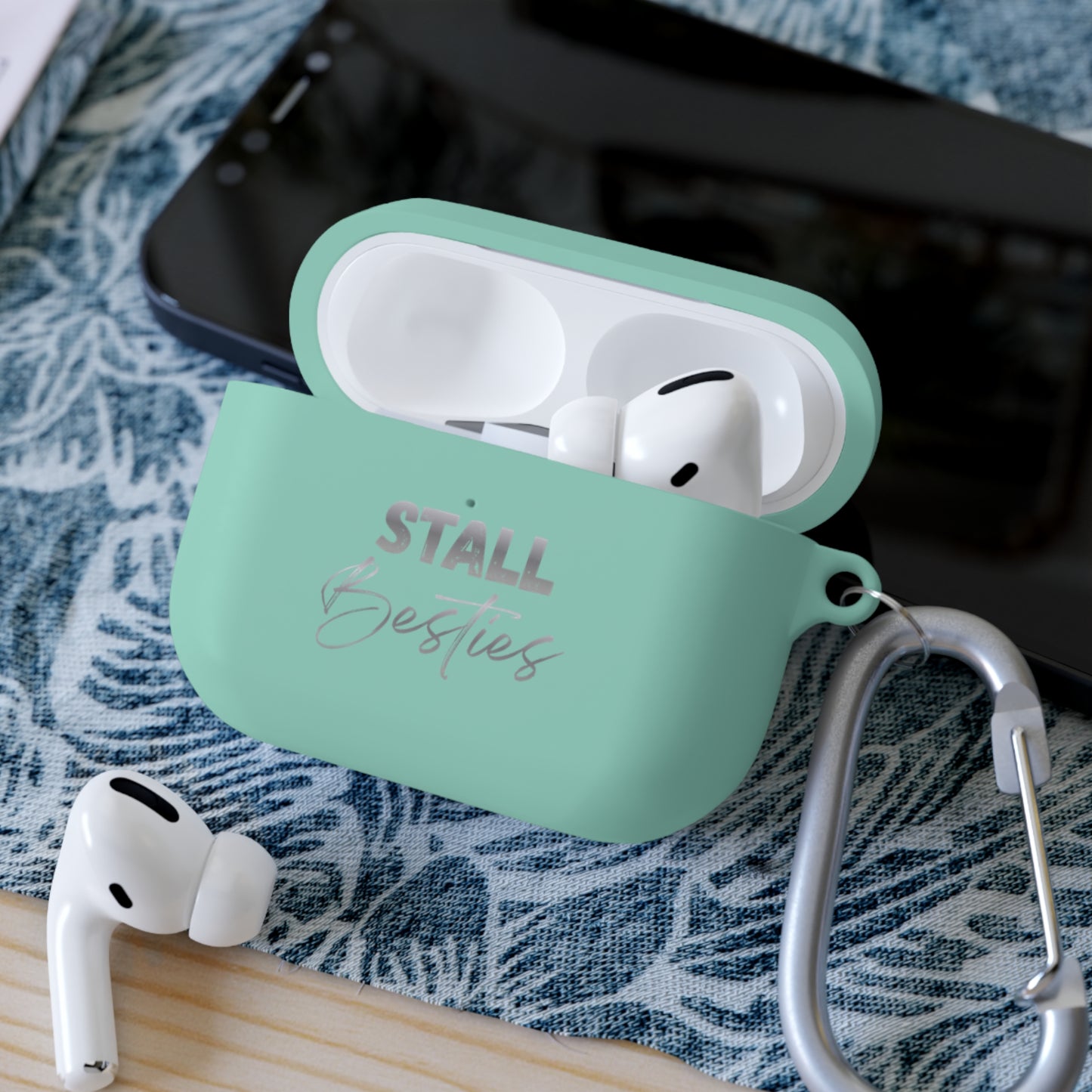 Minimal Personalized AirPods Case Cover — Custom Name Script with Carabiner
