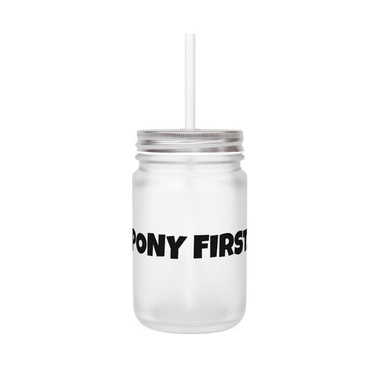 Pony first.- Trinkglas mit Deckel & Strohhalm - Reiter Lifestyle Tumbler für Kinder & Erwachsene I Geschenk für Pony Fans