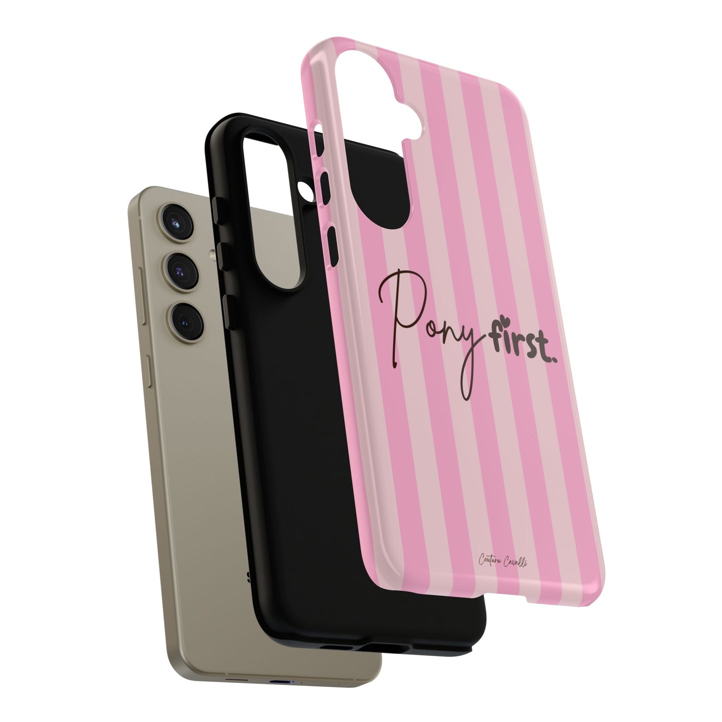 Pony First Phone Case — Pink Striped Tough Case for Horse Lovers
