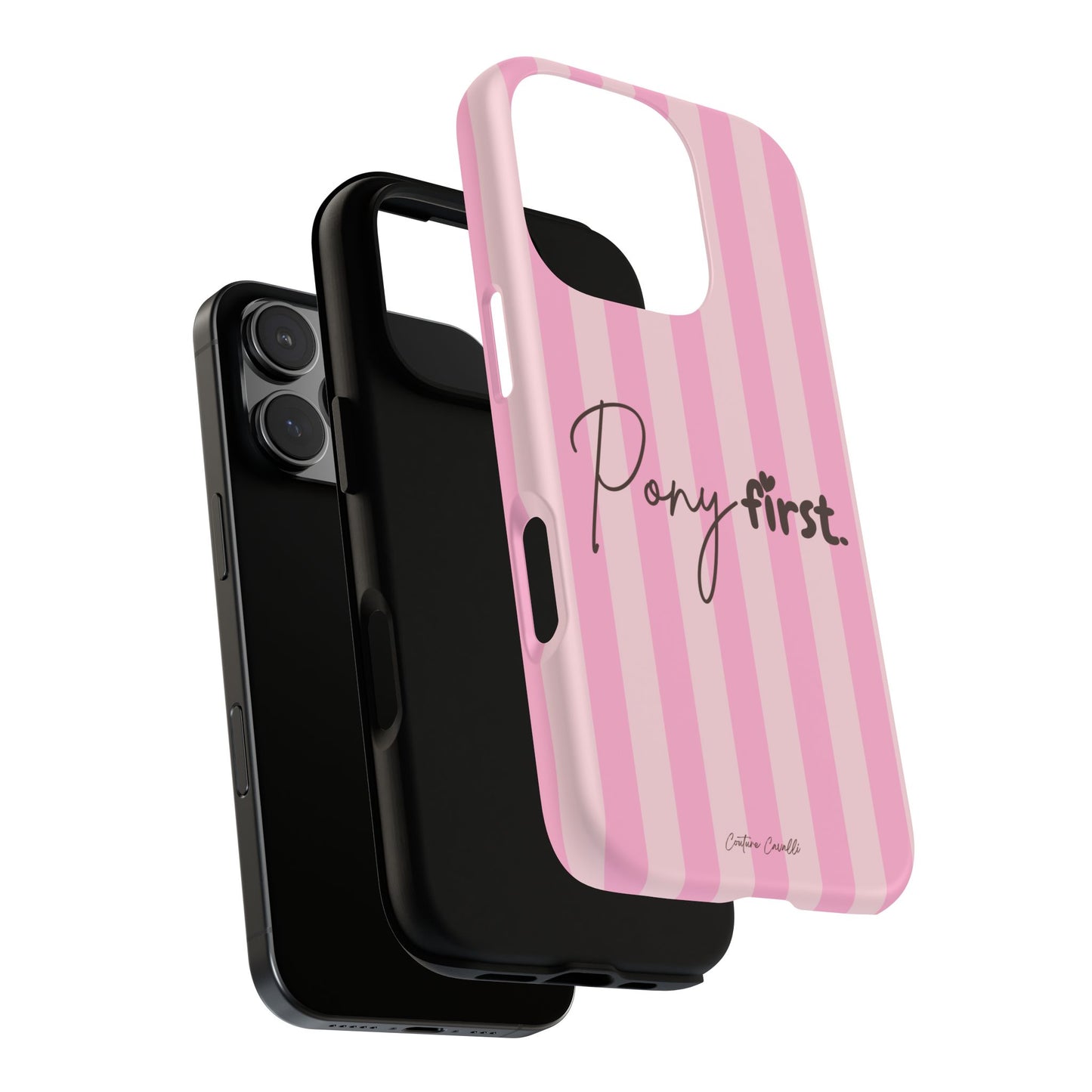 Pony First Phone Case — Pink Striped Tough Case for Horse Lovers