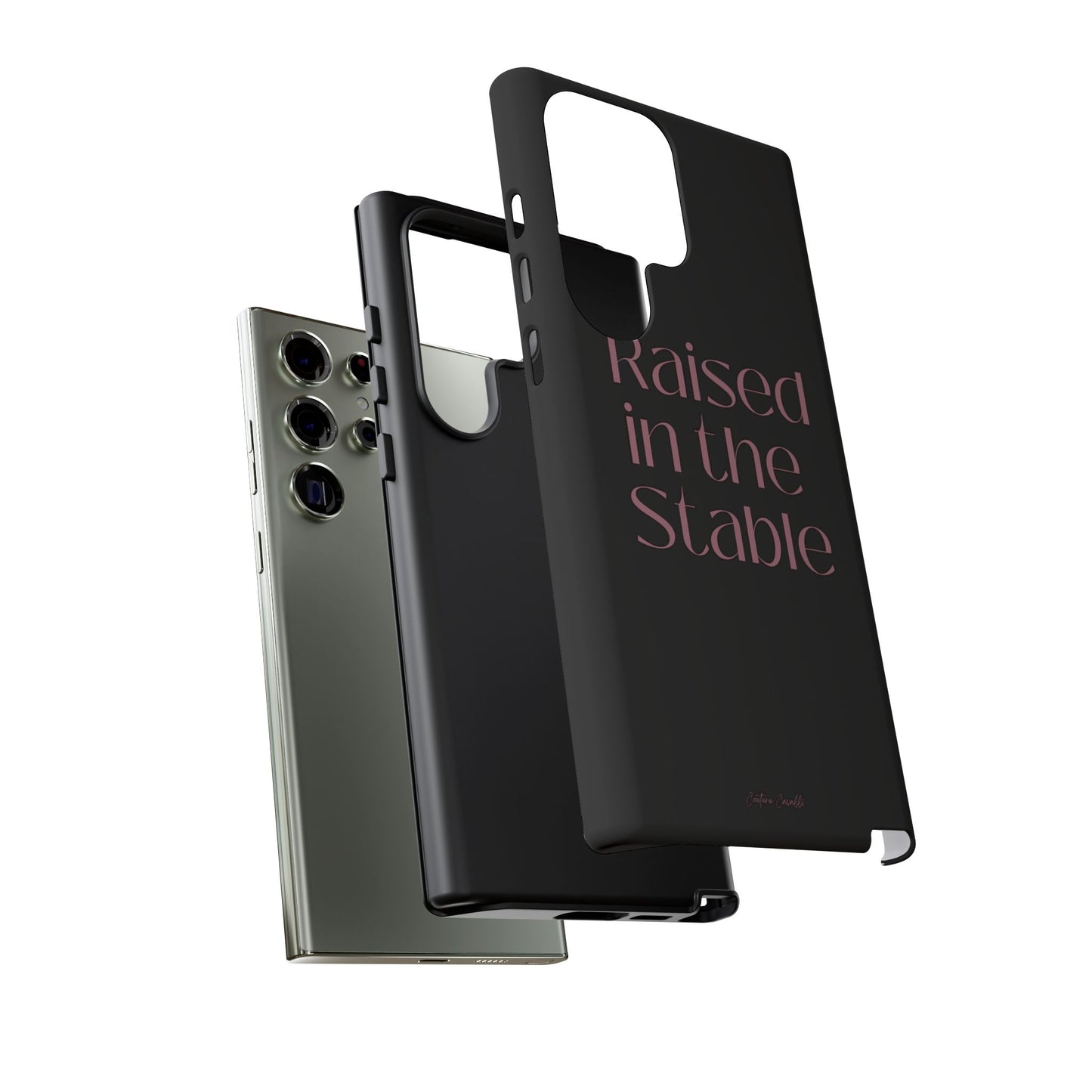 Raised in the Stable Phone Case — Black Protective Tough Case with Pink Script