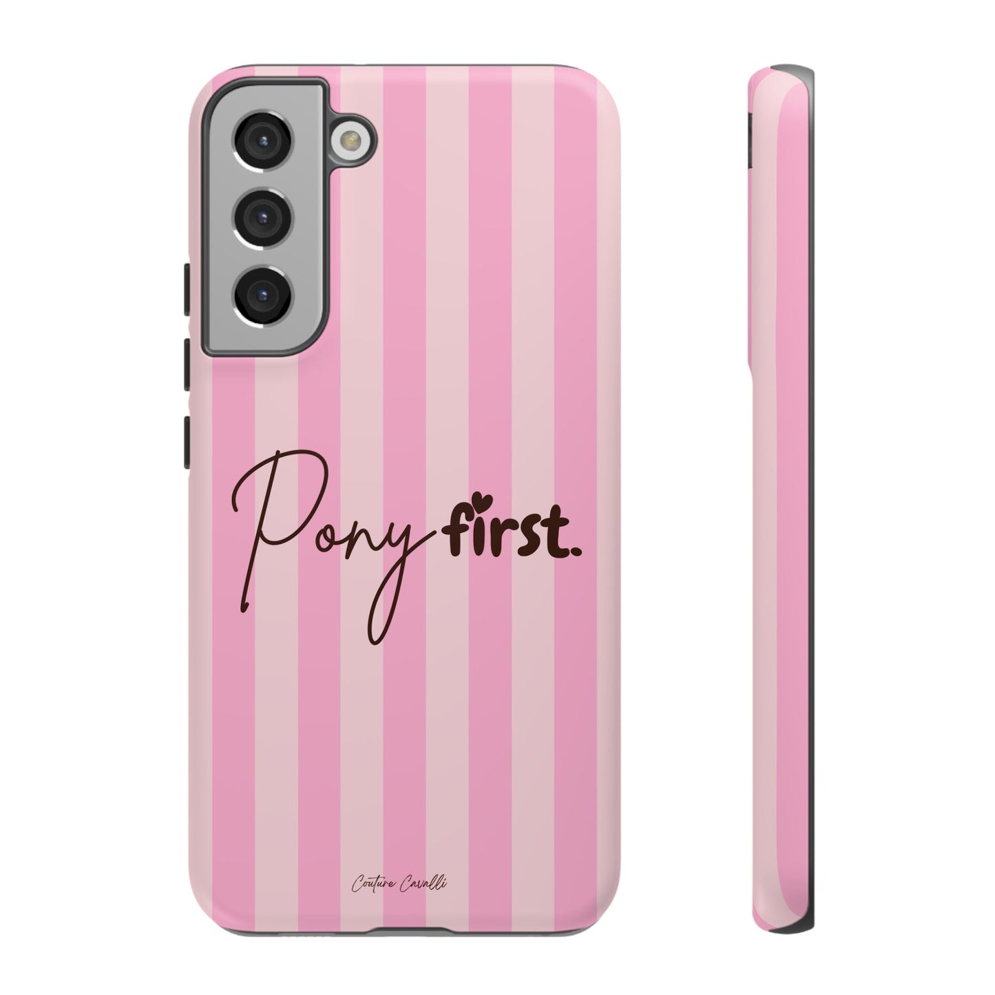Pony First Phone Case — Pink Striped Tough Case for Horse Lovers
