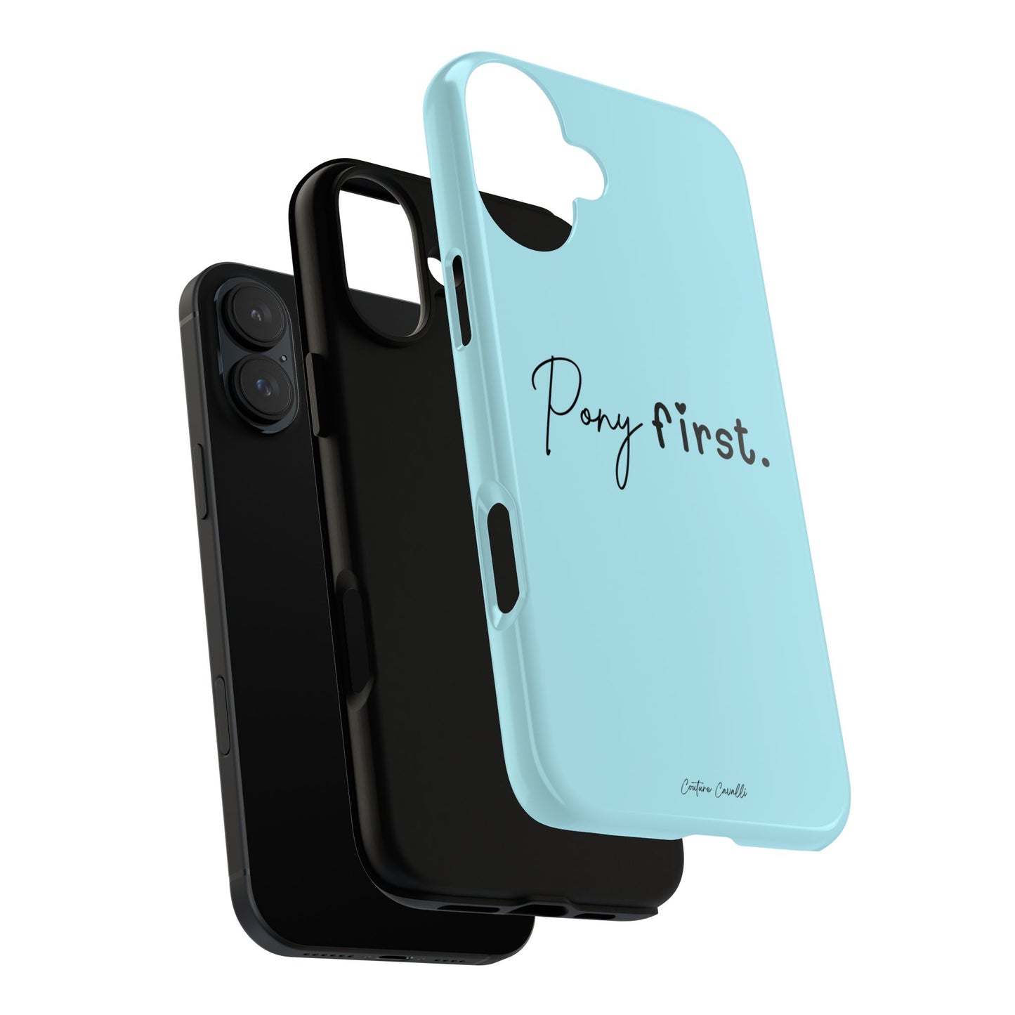 Pony First Phone Case - Protective Tough iPhone Cover with Minimalist Equestrian Script