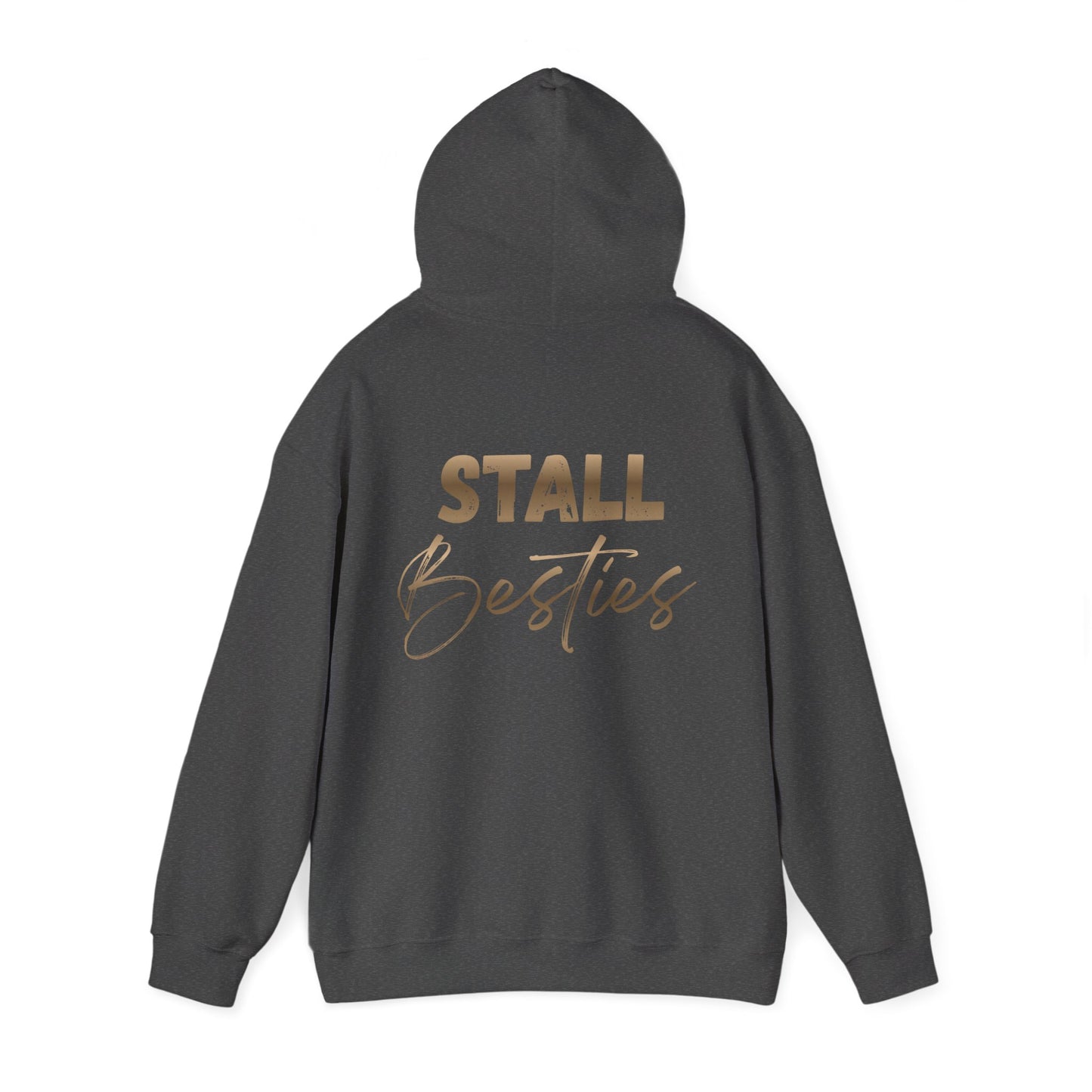 Stall Besties Hoodie — Cozy Friendship Pullover with Gold Script Back Design
