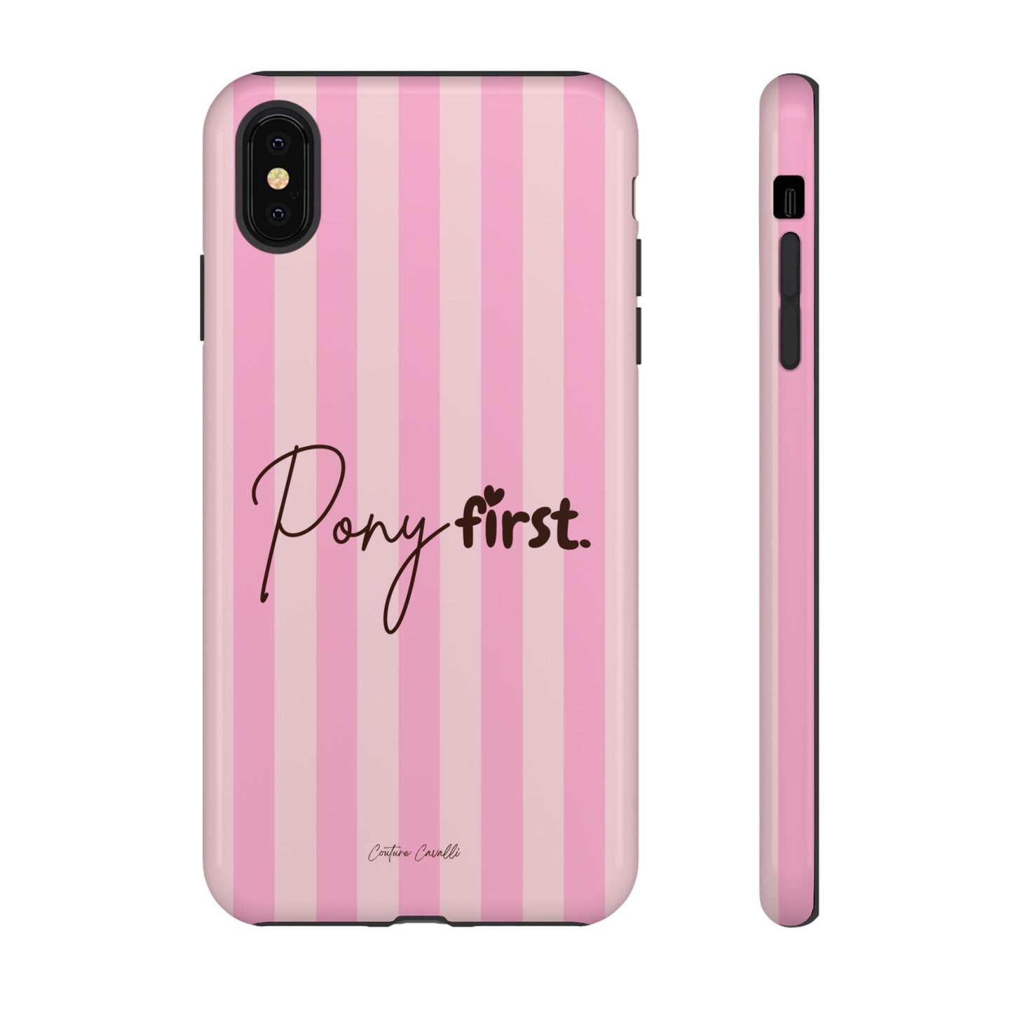 Pony First Phone Case — Pink Striped Tough Case for Horse Lovers