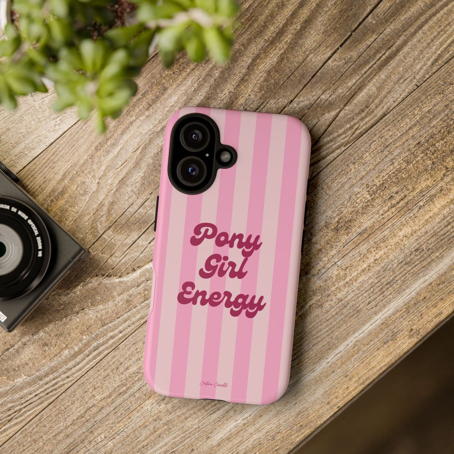 Pony Girl Energy Tough Phone Case — Pink Striped Protective Cover