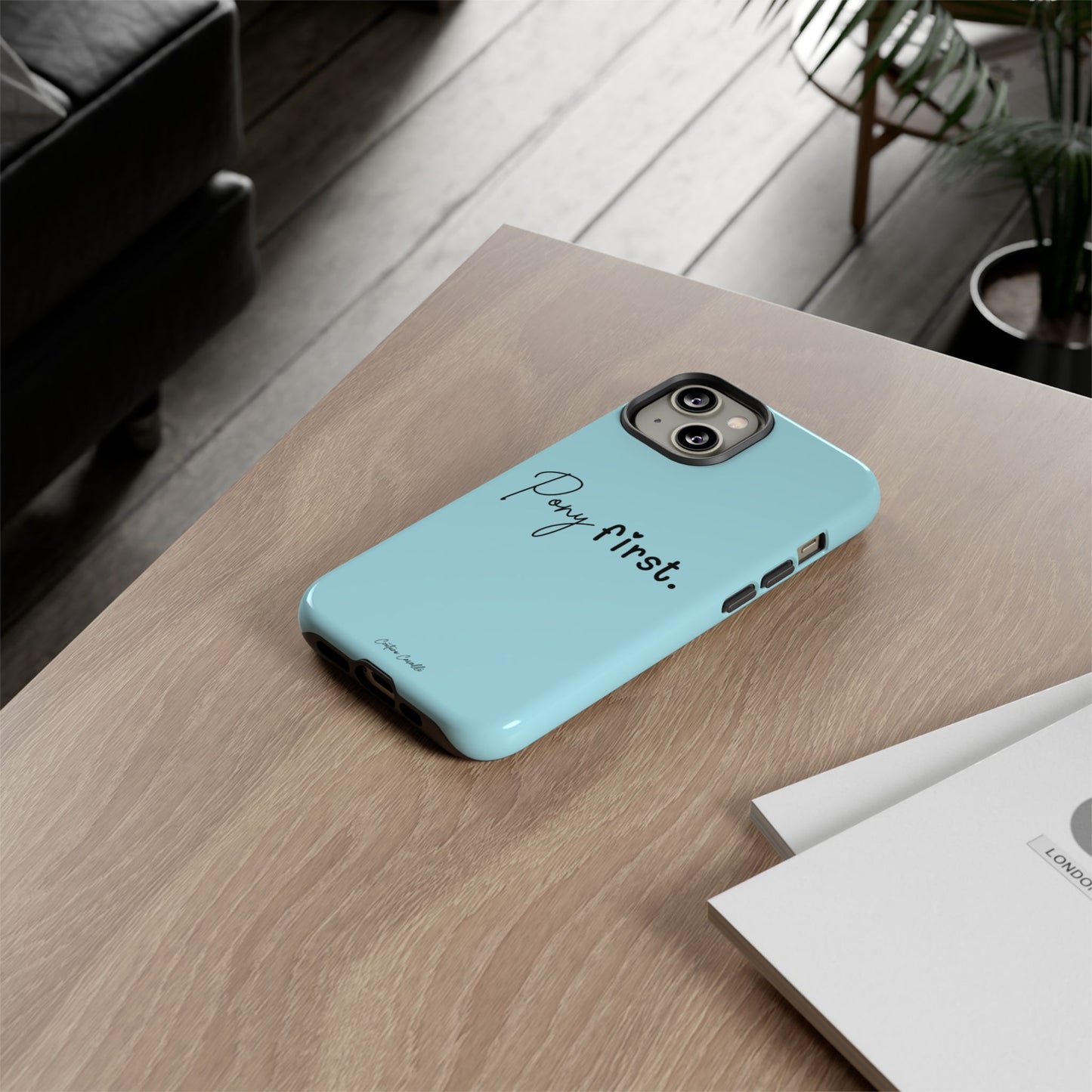 Pony First Phone Case - Protective Tough iPhone Cover with Minimalist Equestrian Script