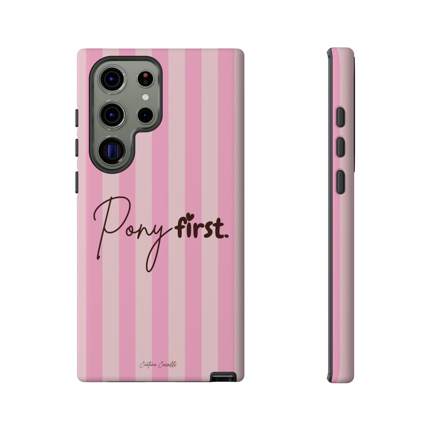 Pony First Phone Case — Pink Striped Tough Case for Horse Lovers