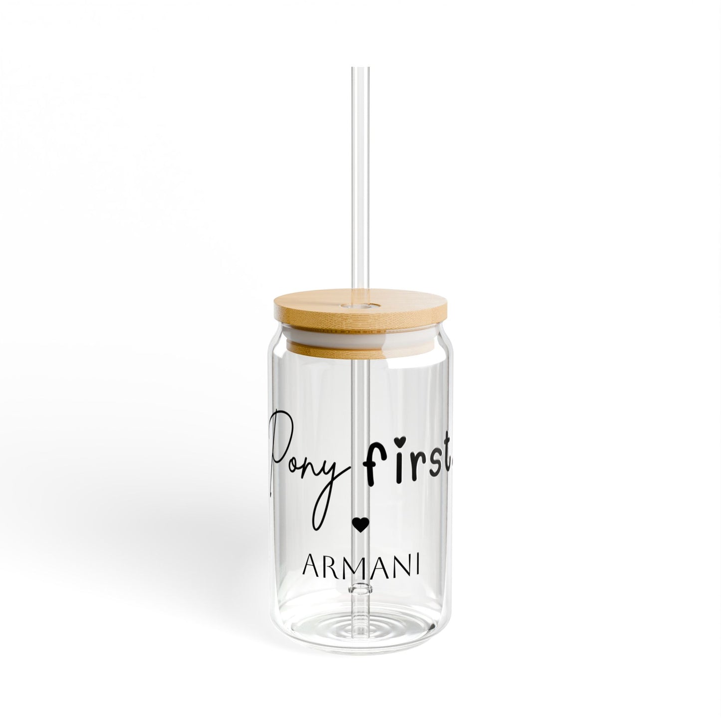Personalisiertes Pony First Trinkglas mit Pferdenamen - Glas mit Bambusdeckel & Strohhalm für Pferdemädchen