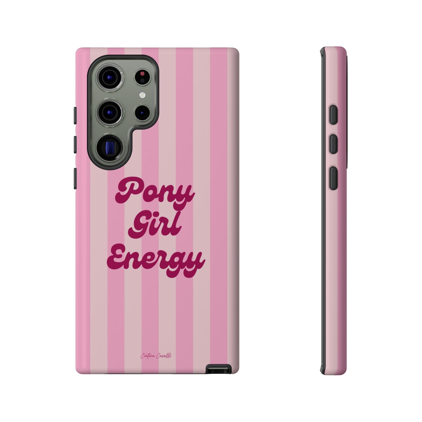 Pony Girl Energy Tough Phone Case — Pink Striped Protective Cover