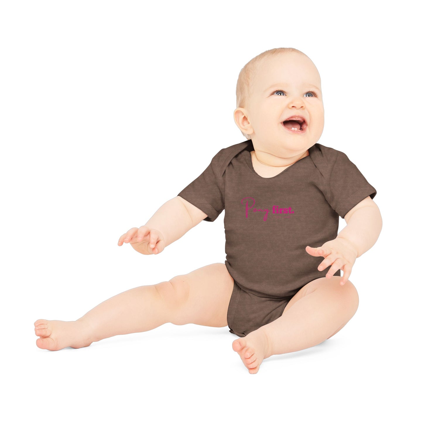 Pony First Baby Body – Pferdeliebe Body | Stall Baby Outfit | Reitsport Geschenkidee