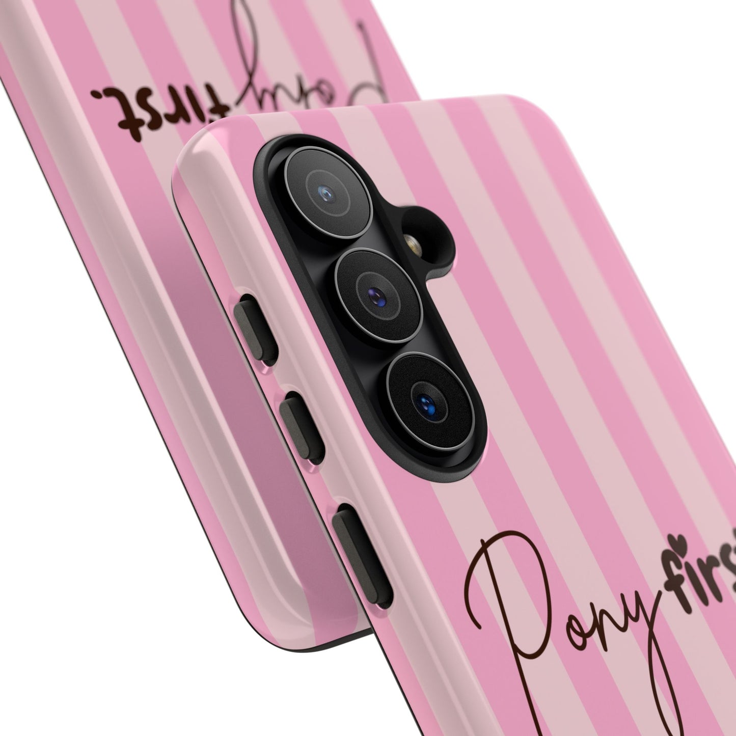 Pony First Phone Case — Pink Striped Tough Case for Horse Lovers