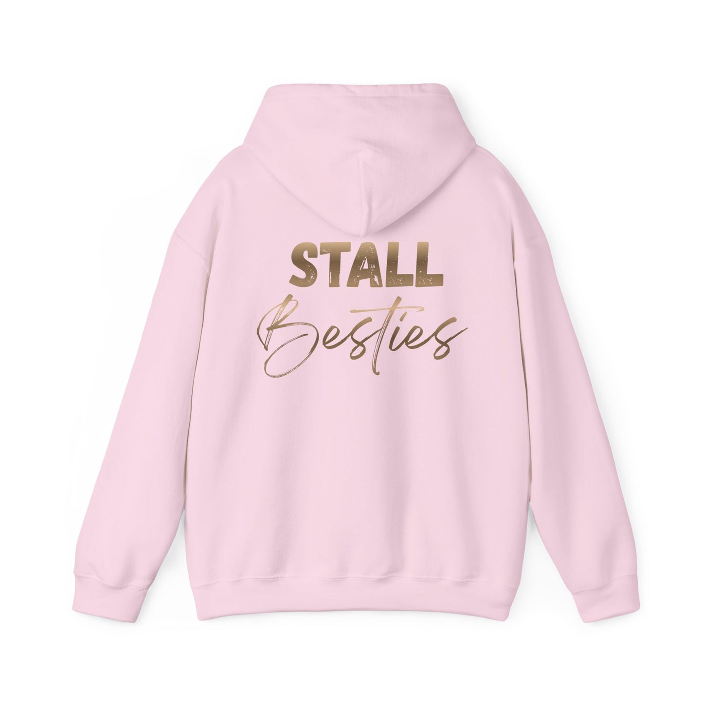 Stall Besties Hoodie — Cozy Friendship Pullover with Gold Script Back Design