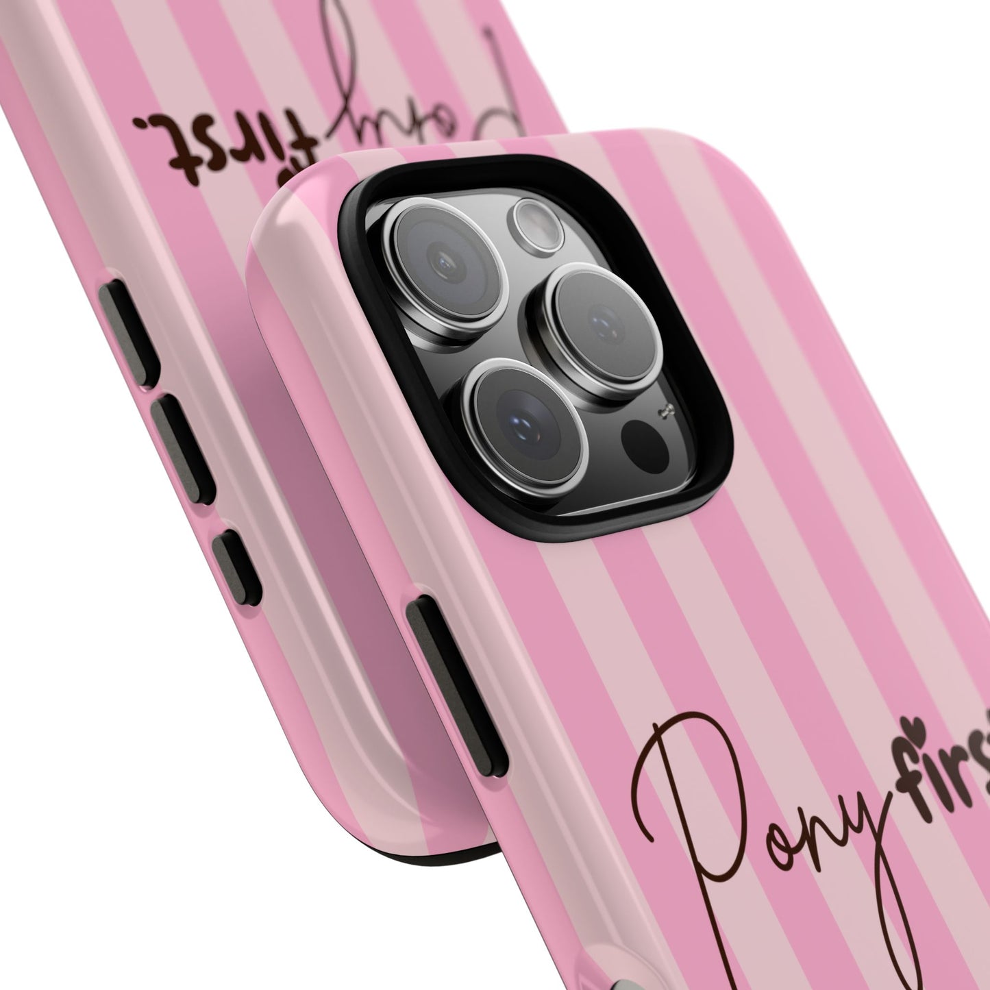 Pony First Phone Case — Pink Striped Tough Case for Horse Lovers