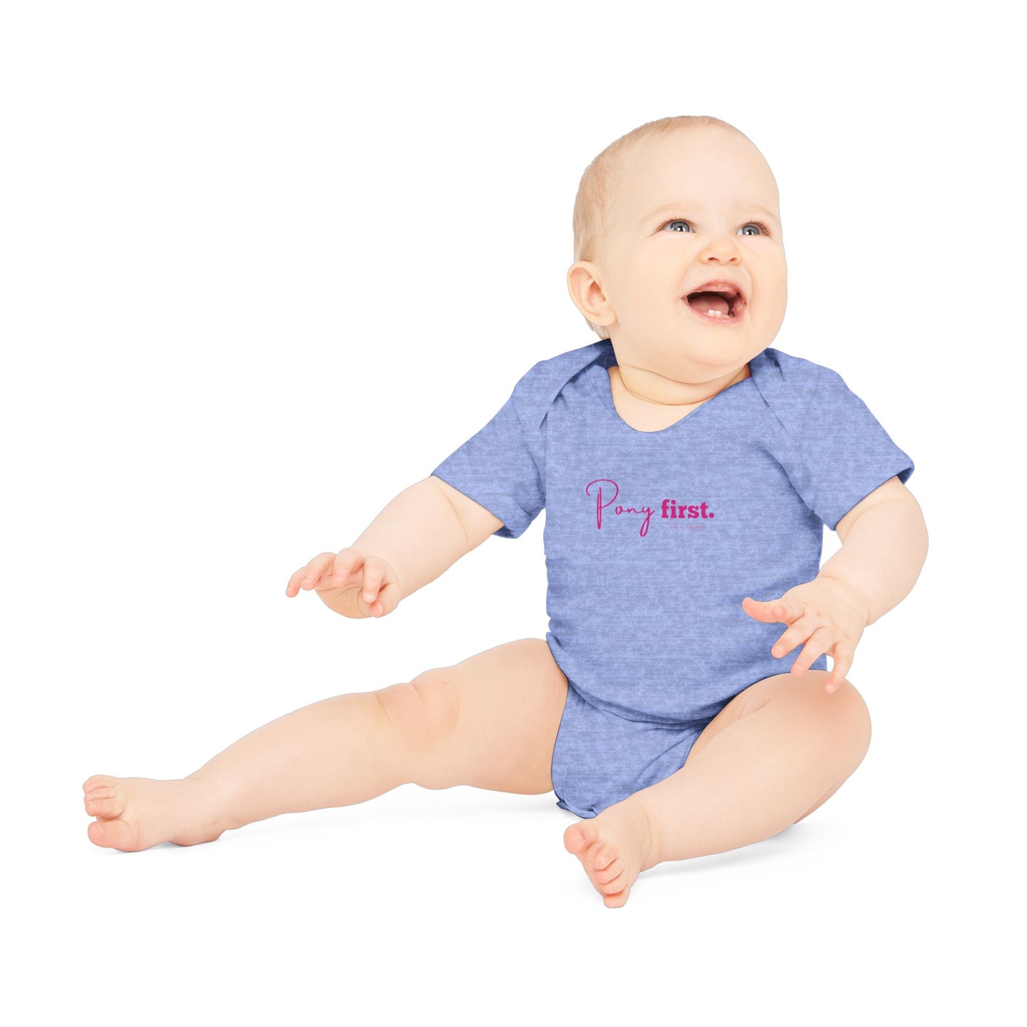 Pony First Baby Body – Pferdeliebe Body | Stall Baby Outfit | Reitsport Geschenkidee