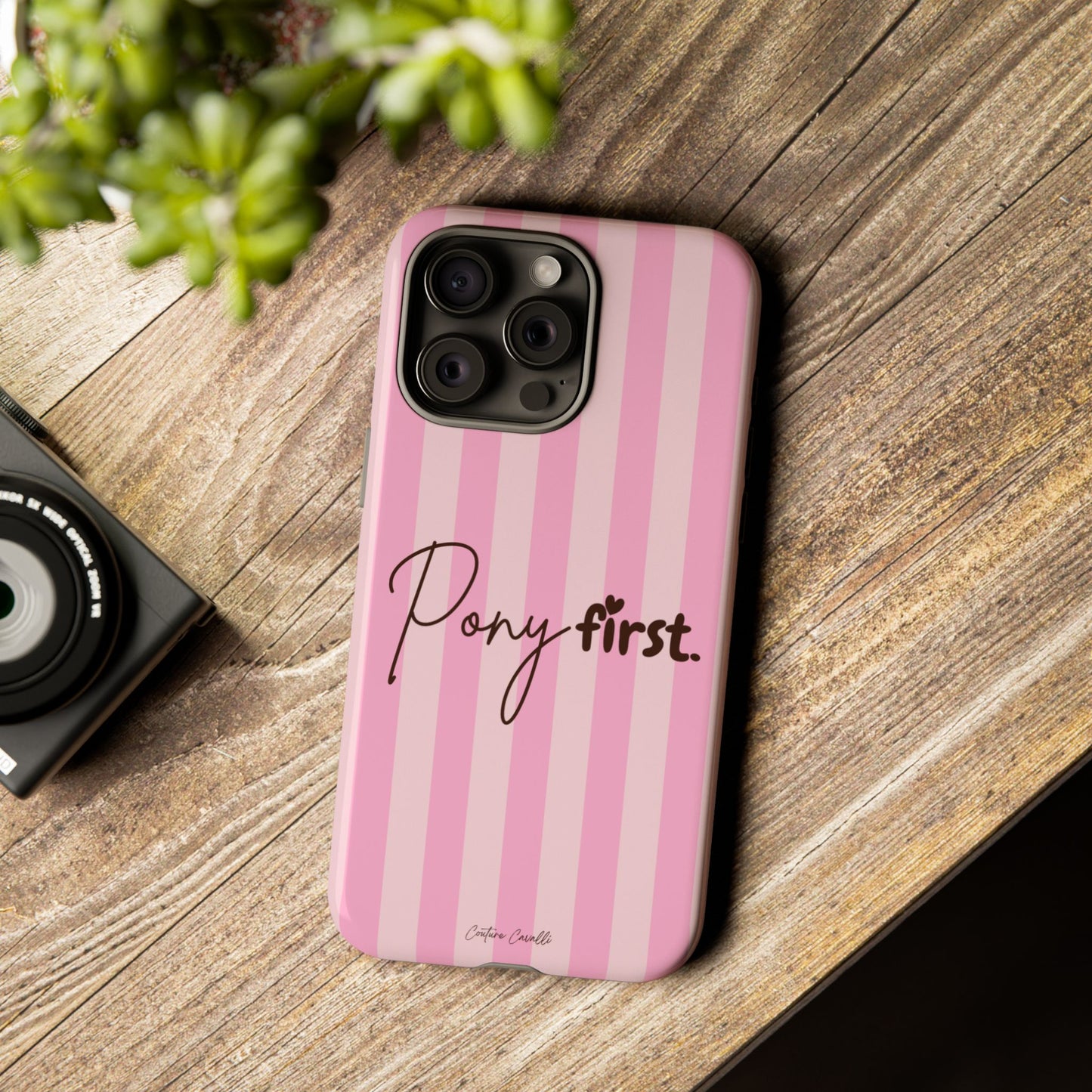 Pony First Phone Case — Pink Striped Tough Case for Horse Lovers