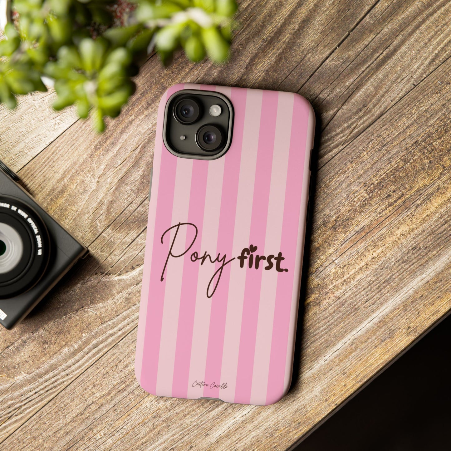 Pony First Phone Case — Pink Striped Tough Case for Horse Lovers