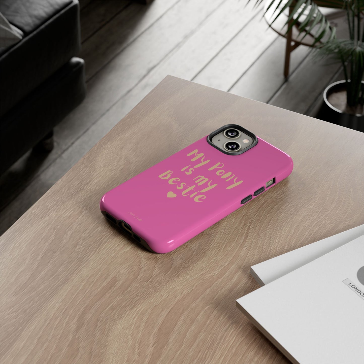 Pink 'My Pony Is My Bestie' Tough Phone Case I Handyhülle I Personalisiert mit Ponynamen