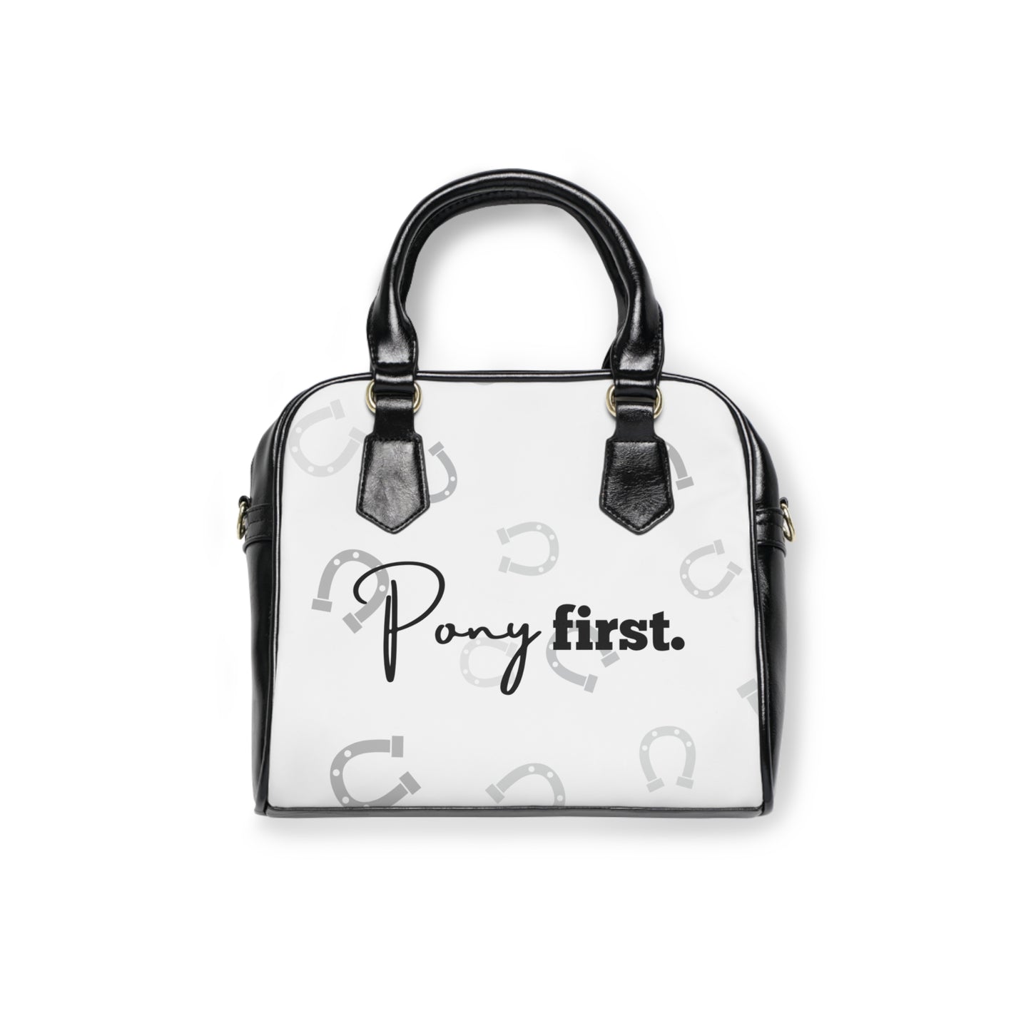 Pony First Shoulder Handbag — Equestrian Horseshoe Print Shoulder Bag