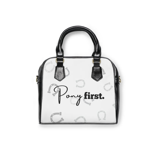 Pony First Shoulder Handbag — Equestrian Horseshoe Print Shoulder Bag