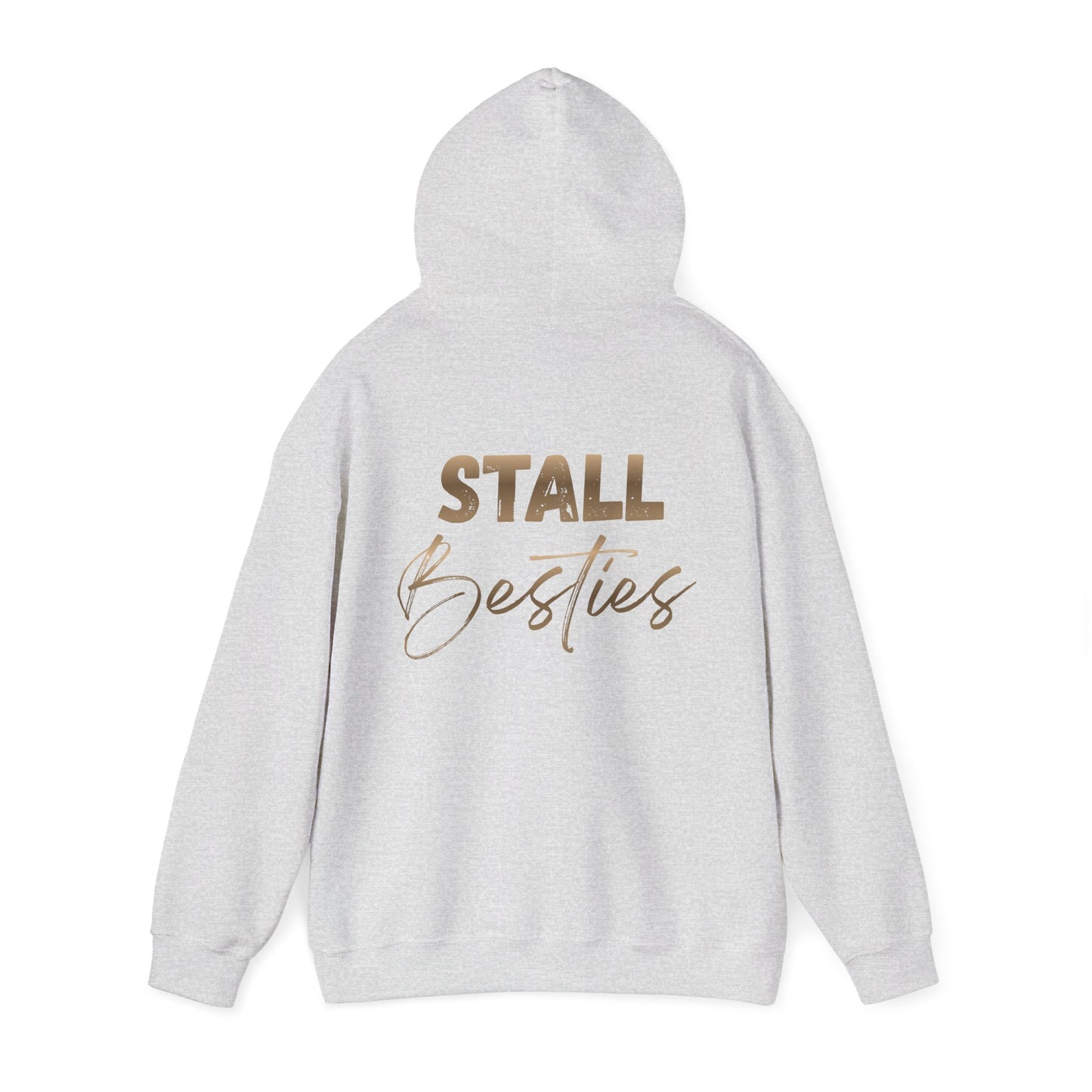 Stall Besties Hoodie — Cozy Friendship Pullover with Gold Script Back Design