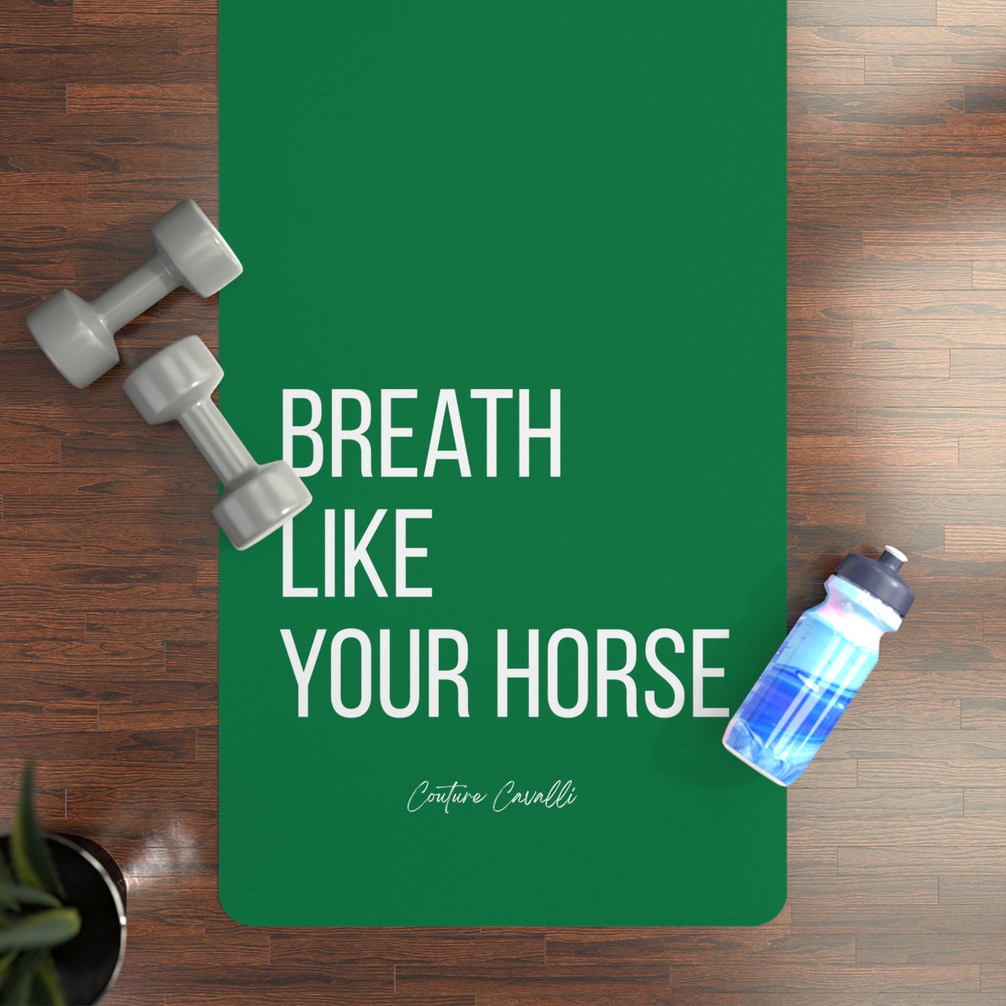 Rubber Yoga Mat — "Breath Like Your Horse" Non-Slip Green Fitness Mat for Equestrian & Yoga Lovers