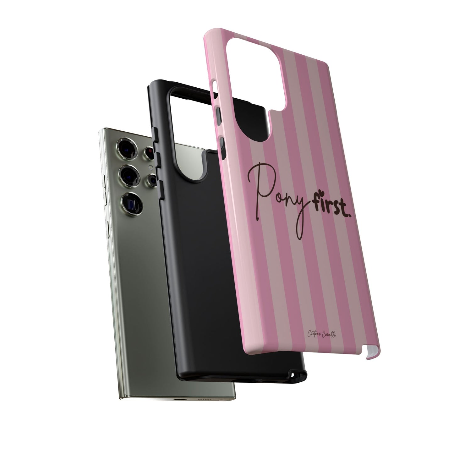 Pony First Phone Case — Pink Striped Tough Case for Horse Lovers