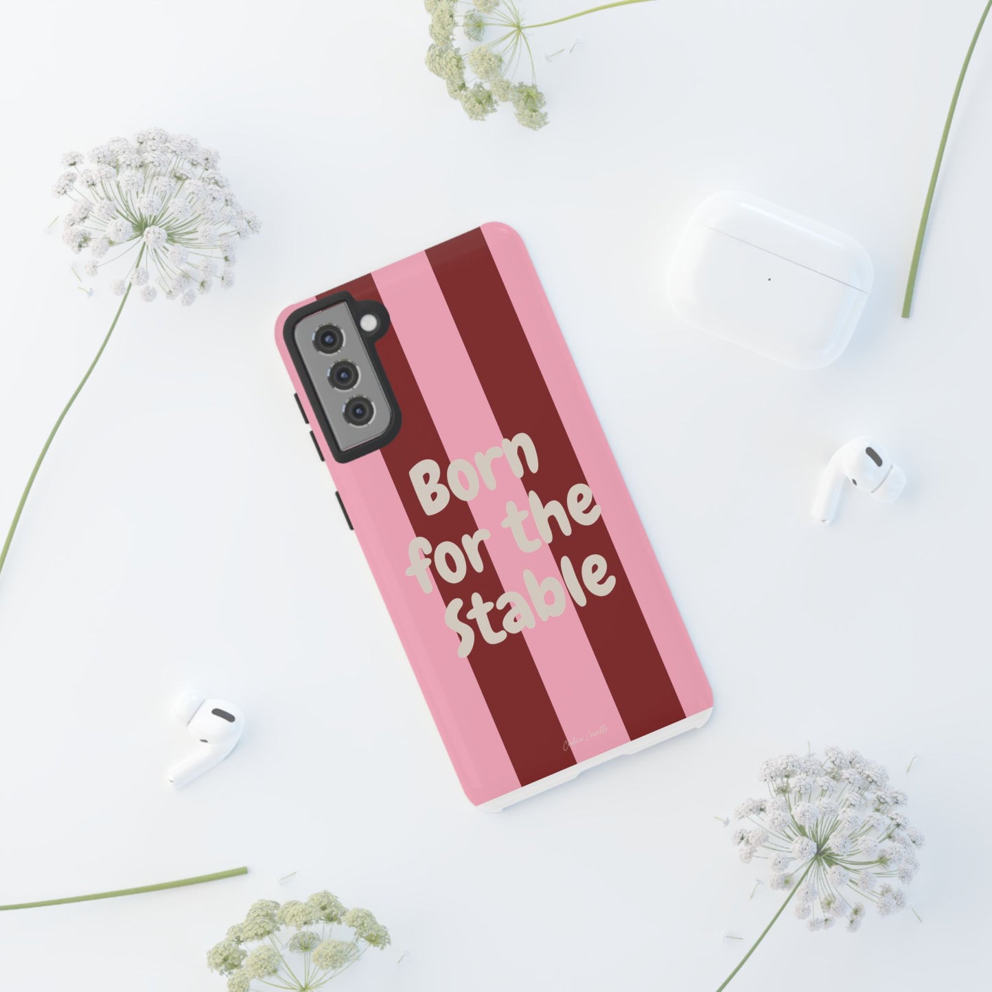 Phone Case — "Born for the Stable" Pink Striped Protective Tough Case