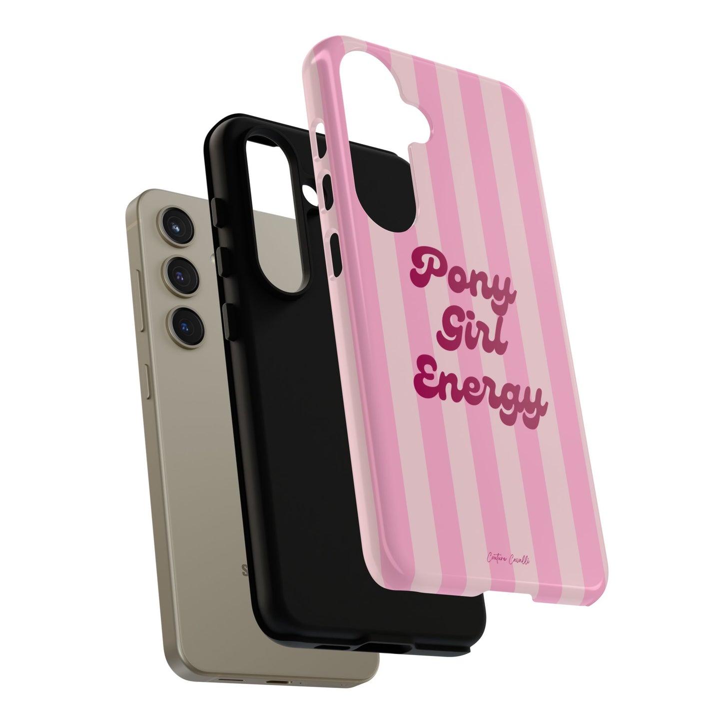 Pony Girl Energy Tough Phone Case — Pink Striped Protective Cover
