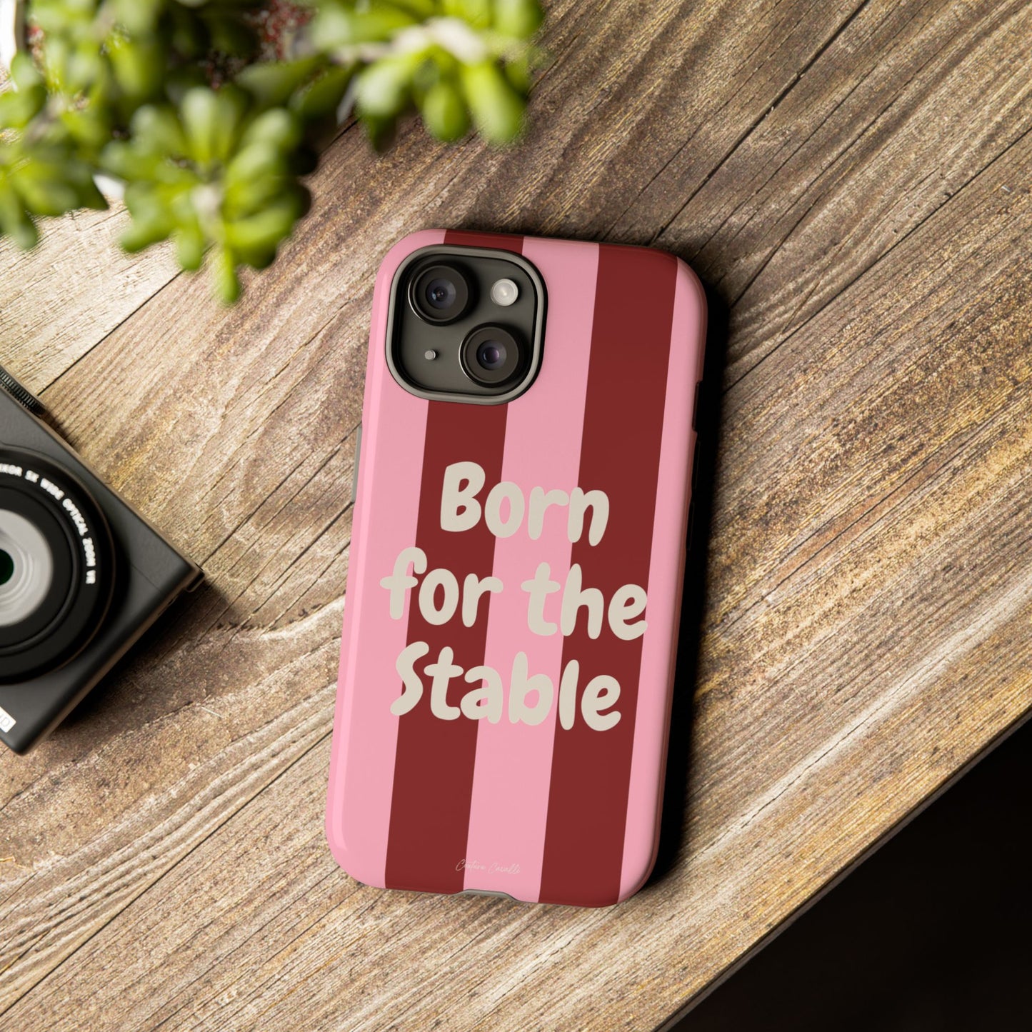 Phone Case — "Born for the Stable" Pink Striped Protective Tough Case