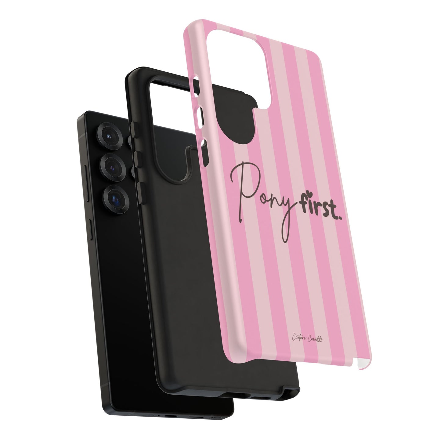 Pony First Phone Case — Pink Striped Tough Case for Horse Lovers
